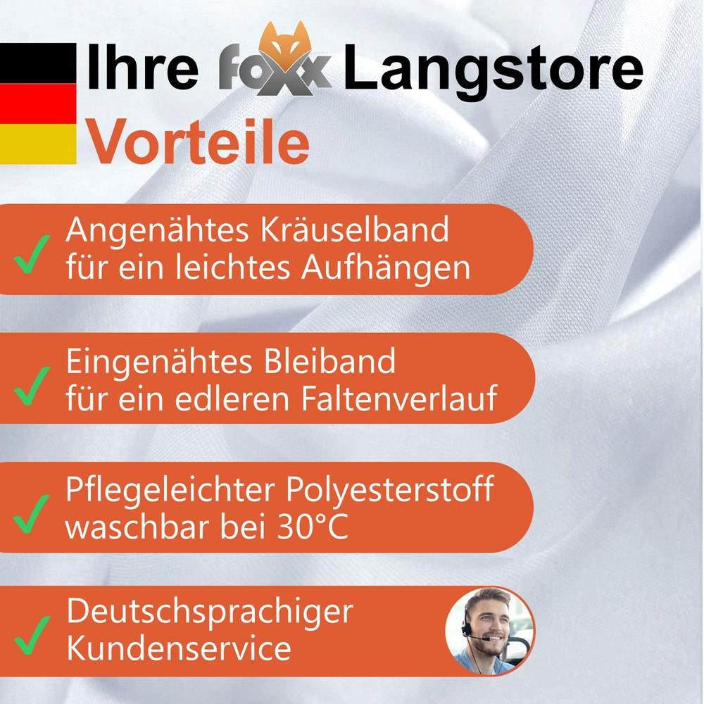 Foxx Vorhang mit Kräuselband für Schienen, transparente Moderne XXL Gardinen, Schiebegardinen Langstore Voile mit eingenähtem Bleiband – Bild 5 von 5