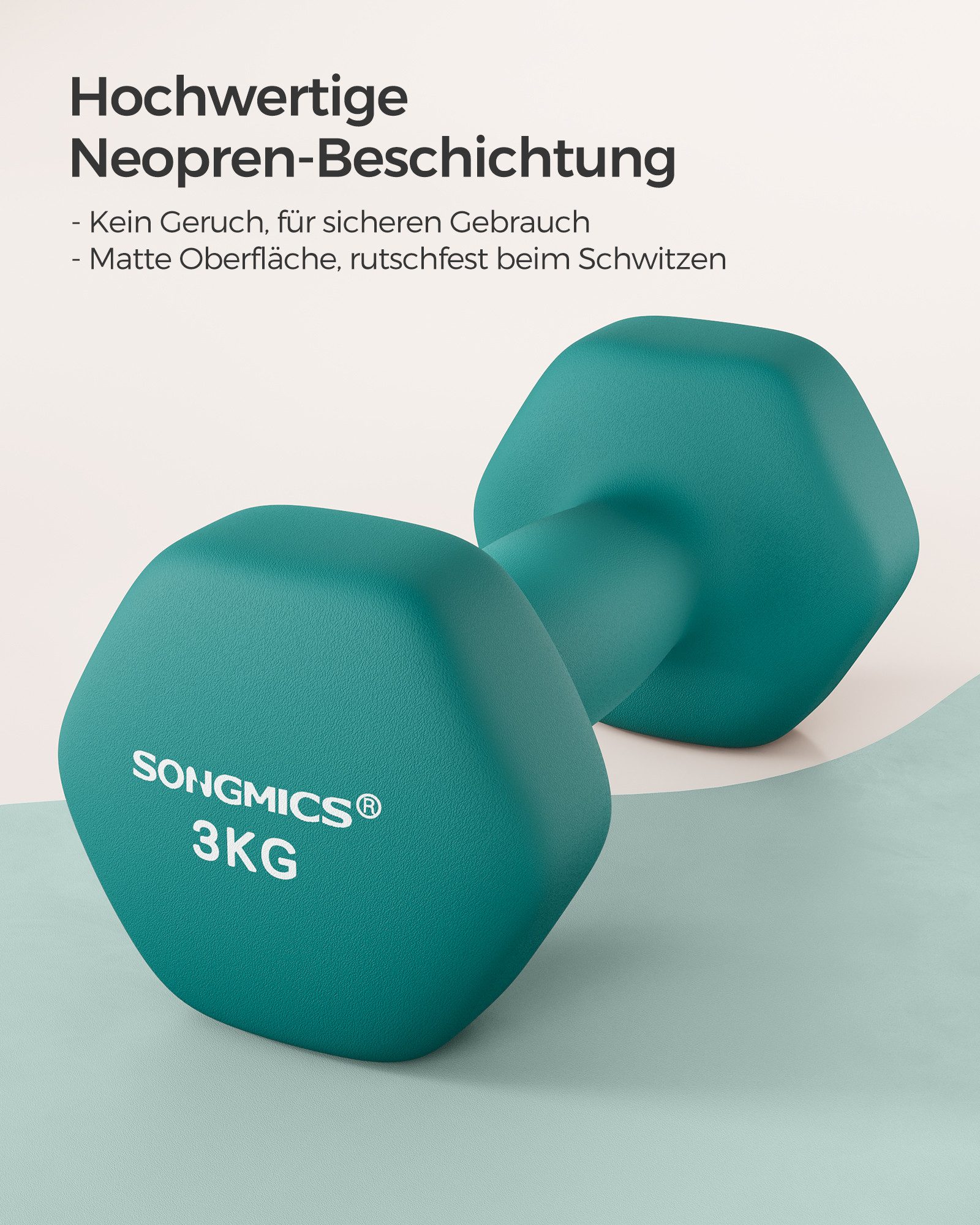 SONGMICS Kurzhantel Hantelset, Kurzhanteln, Hexagon, Neopren-Beschichtung, für Zuhause, (2er Set Neopren-Beschichtung, Hantelset, Kurzhanteln, Hexagon), 2 x 3 kg, Krafttraining, Workout, Fitnesstraining, für Zuhause