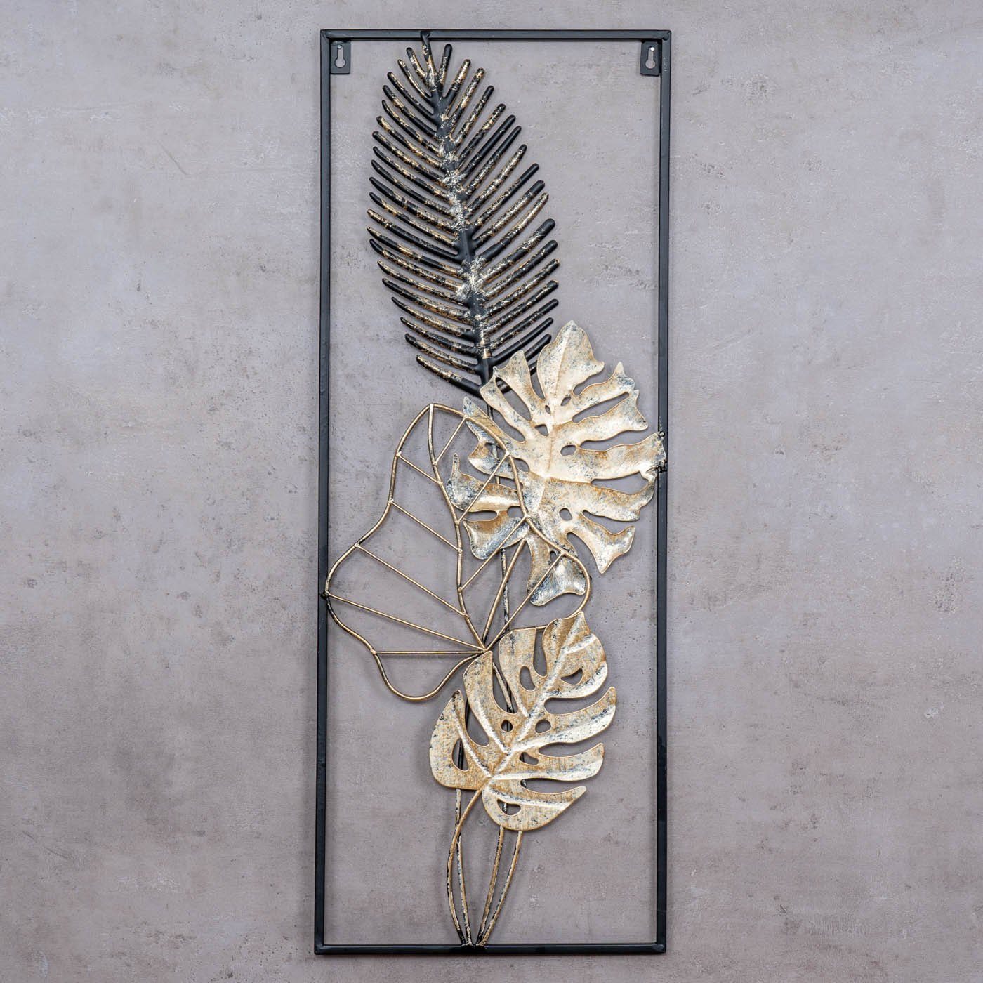 Levandeo® Wandbild, Metallbild H74cm Wandbild Gold Weiß Schwarz Wanddeko Metall