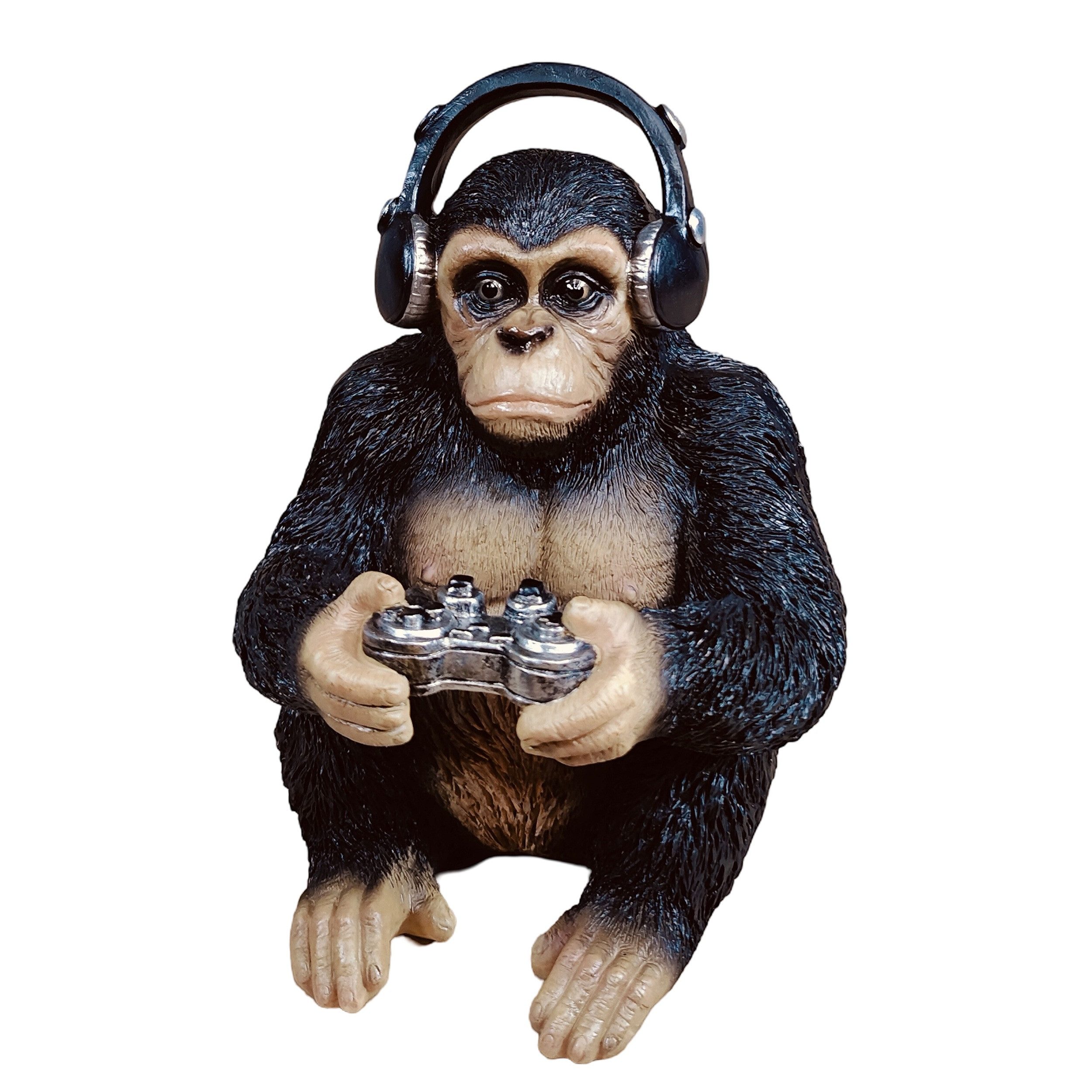 colourliving Tierfigur Deko-Figur Affe „Gamer“ – mit Kopfhörer & Controller (1 St), für das Gamer-Zimmer oder als witziges Detail im Wohnzimmer