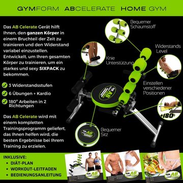 Gymform® Bauchmuskelmaschine Ab Celerate Bauchtrainer (Spar-Set, mit oder ohne Trainingsbänder), Heimtrainer, Fitnesstrainer für Bauchmuskeln bis 120kg, verstellbar