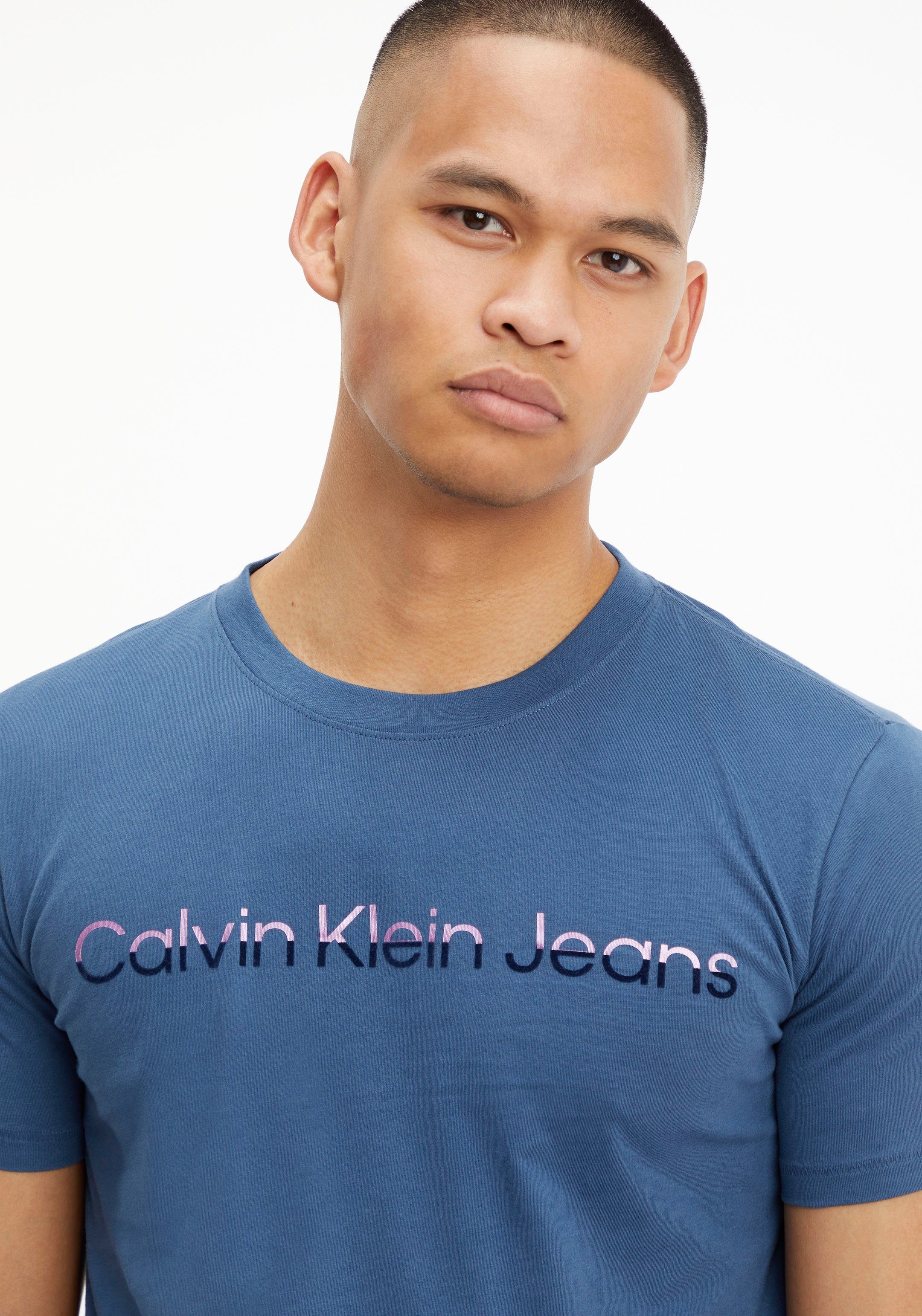 Shirt Klein Jeans Logoschriftzug blau Klein Calvin mit Calvin INSTITUTIONA T-Shirt MIXED