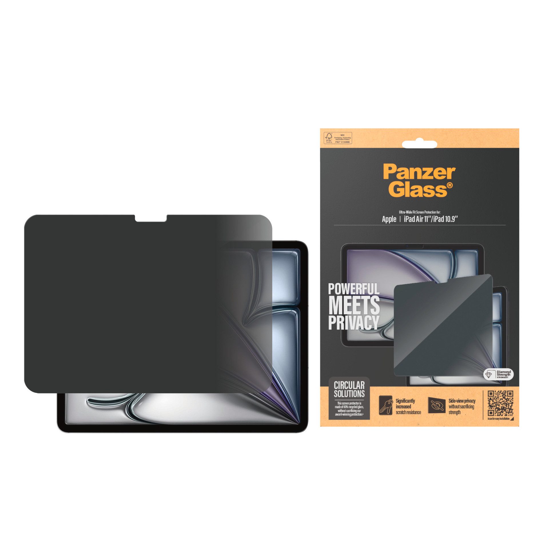 PanzerGlass Displayschutzglas Ultra-Wide Fit Privacy Screen Protection für Apple iPad Air 10.9, Apple iPad Air 11, Displayschutzfolie, Schutzfolie, Sichtschutz, kratz- & stoßfest