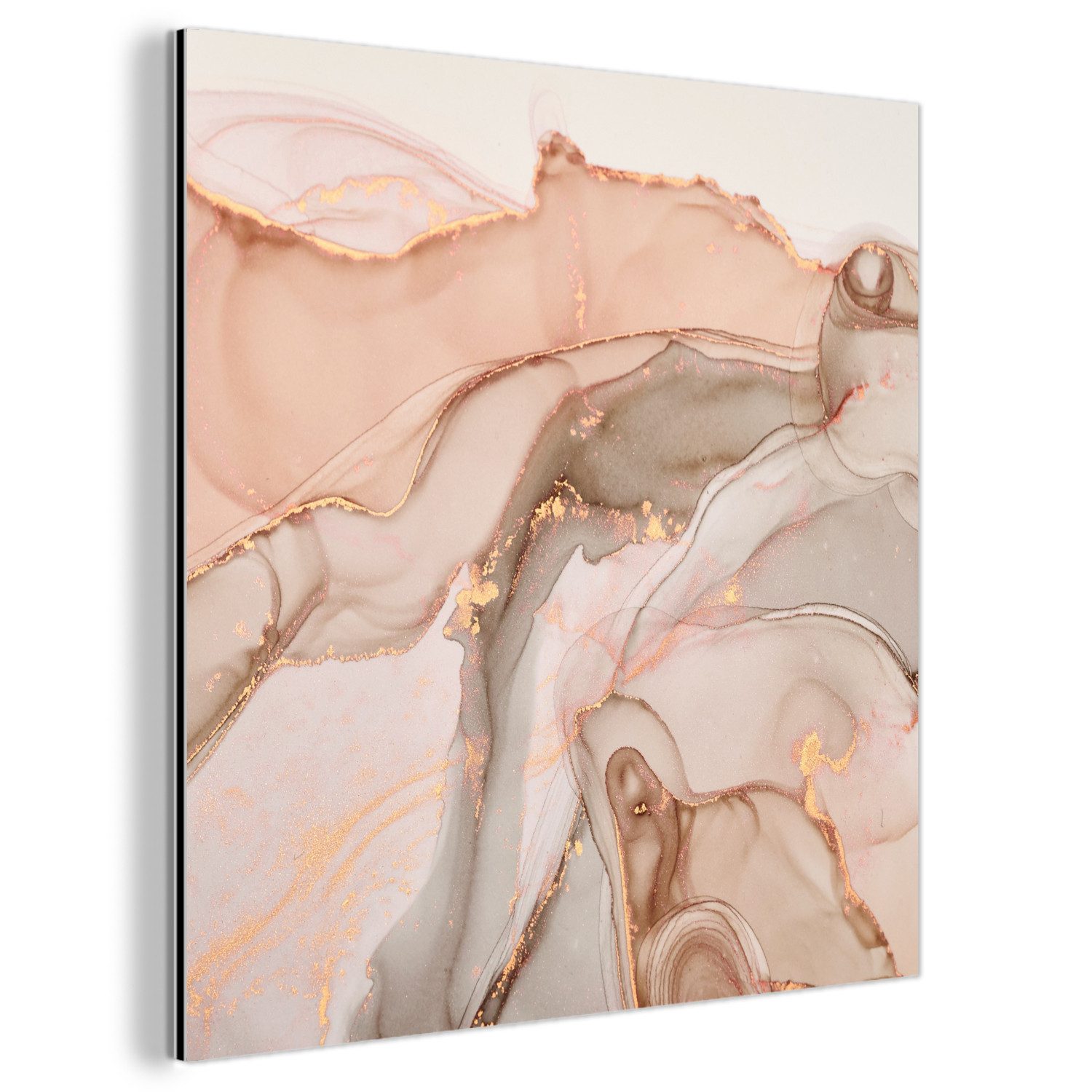 MuchoWow Metallbild Marmor - Rosa - Rosa, Inkl. Aufhängung, Alu-Dibond-Druck, Wandbild aus Metall, Aluminium deko, 20x20 cm