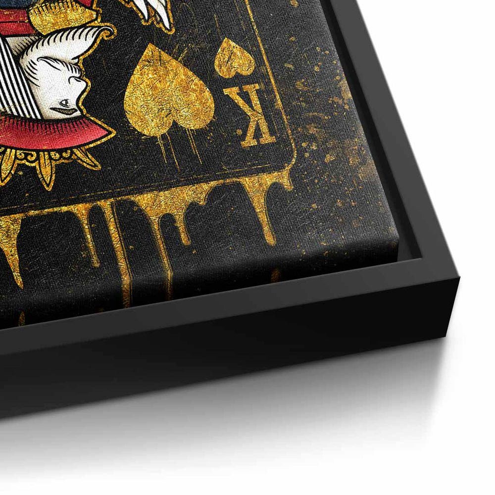 schwarz Karte Leinwandbild, DOTCOMCANVAS® Rahmen König mit King Leinwandbild schwarzer edel Card elegant gold premi