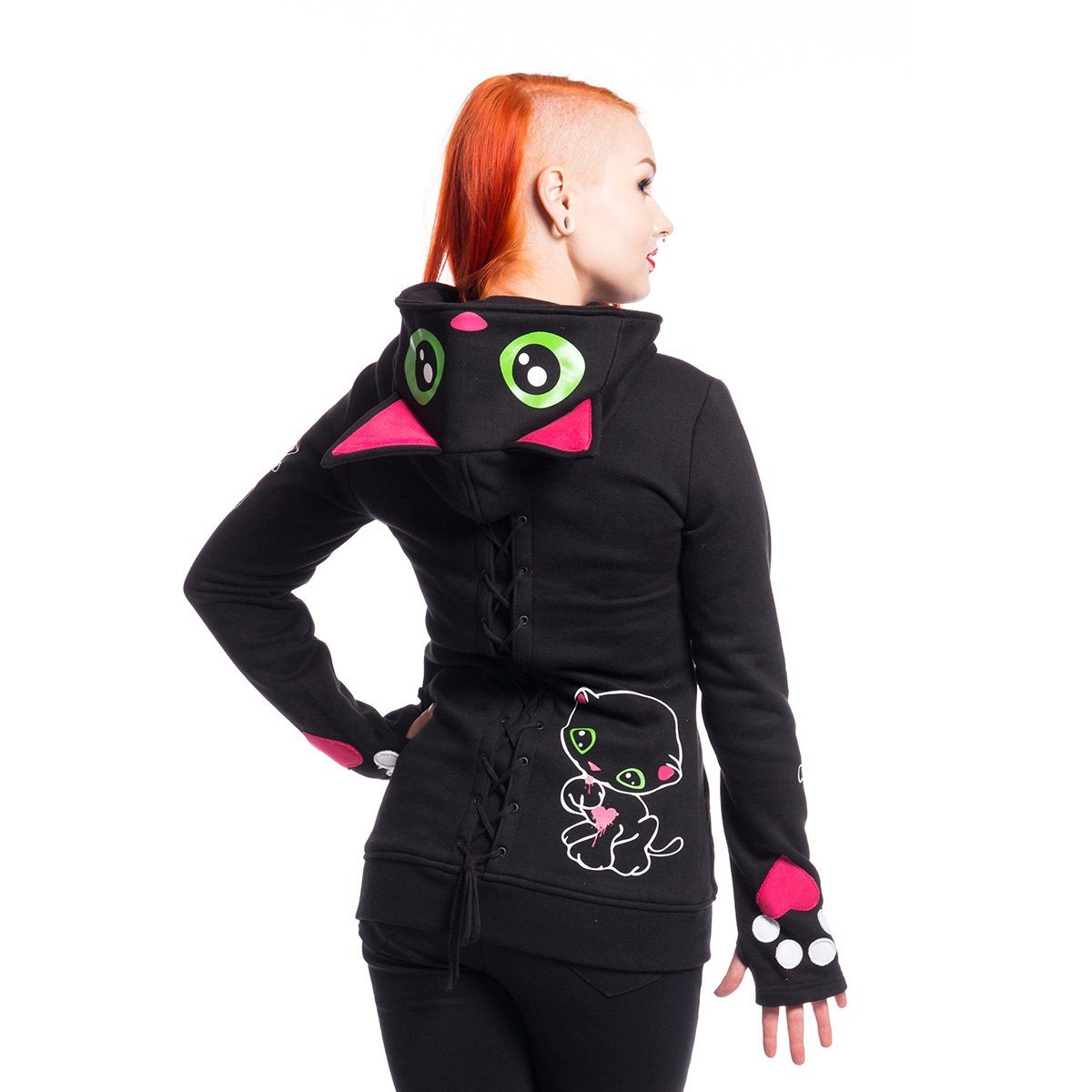 Cupcake Cult Kapuzensweatshirt Black Cat Hood Kapuzenjacke Hoodie Anime Manga Kawaii Neko