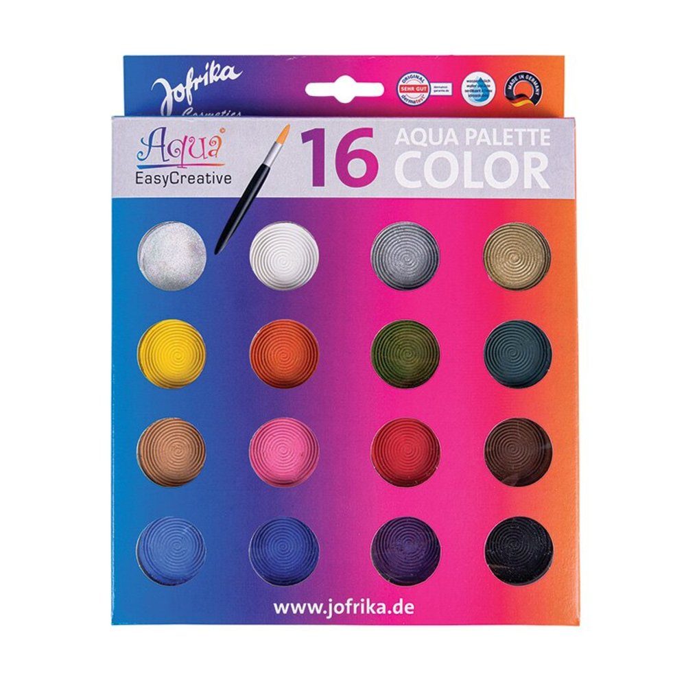jofrika Schmink-Set Aqua Color Palette, 15 wasserlöslichen Farben & 1 x Glitzerpuder, inkl. 2 Pinsel 16-teiliges Set