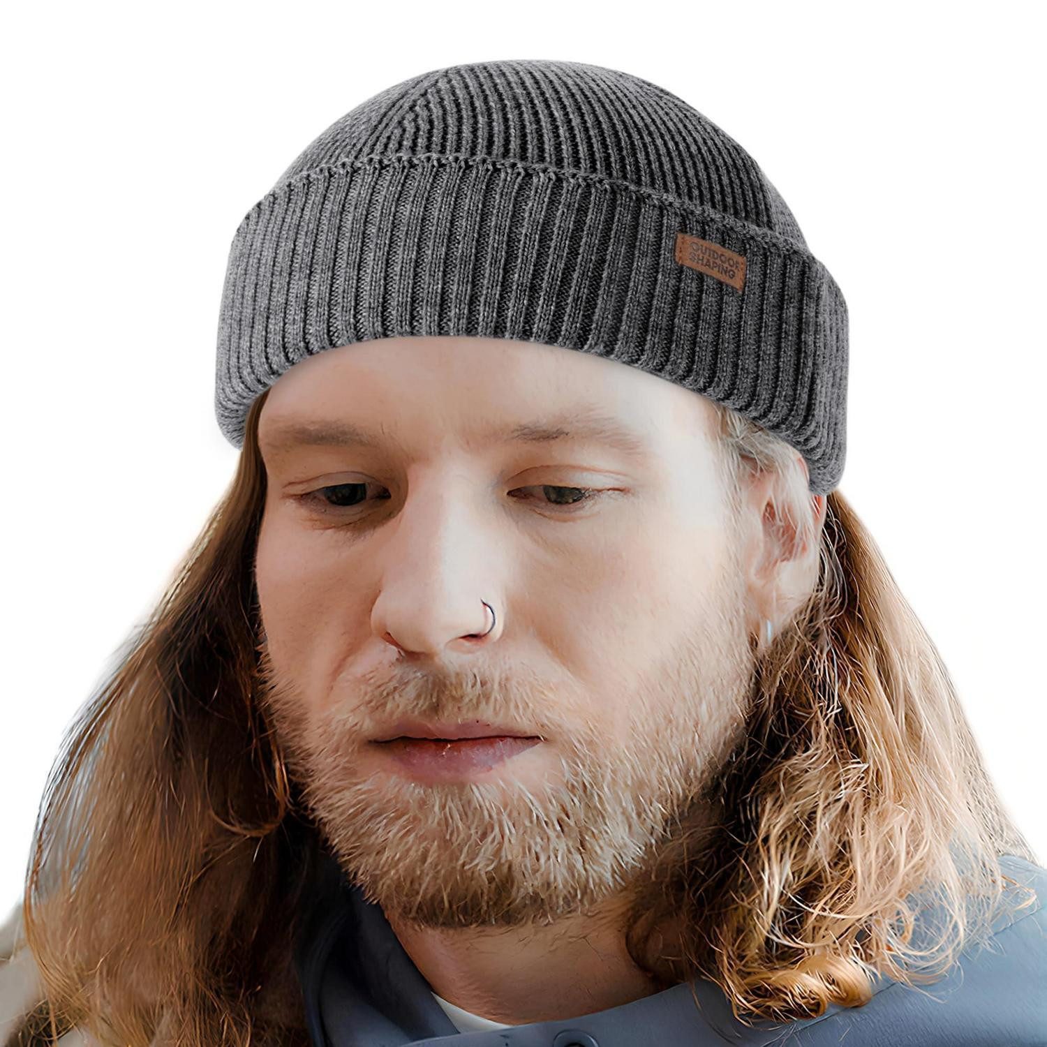 Strickmütze Wollmütze Merino Fisherman Beanie Strickmütze Herren Damen Dark Gray