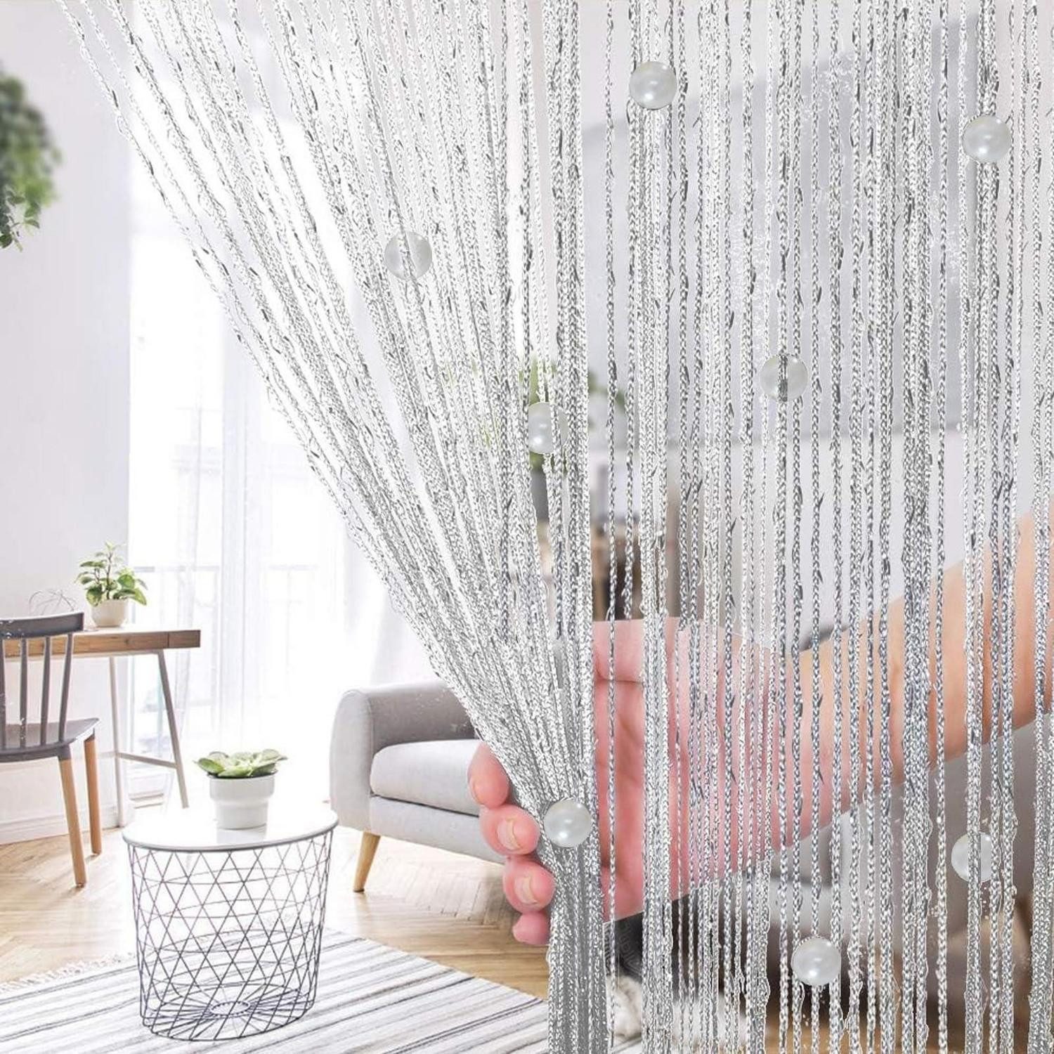 LuxusKollektion Insektenschutz-Vorhang Fadenvorhang Balkontür Insektenschutz 100x200 cm weiß Perlen