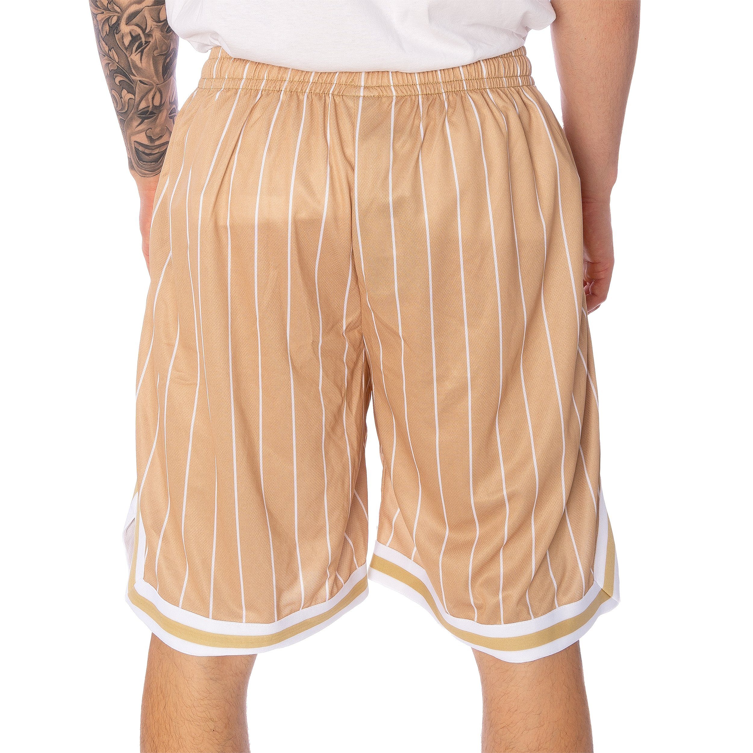 Herren Karl Retro kurze 1-tlg) Stück, Shorts Short Kani white Kani (1 Pinstripes Karl sand Hose Mesh