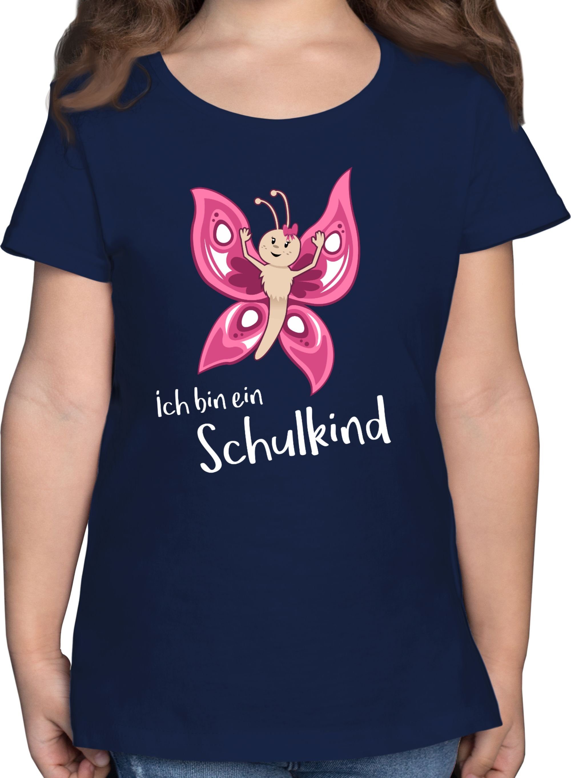 Blau Schulkind 2 Shirtracer bin Schmetterling Mädchen ein Ich T-Shirt Navy Einschulung