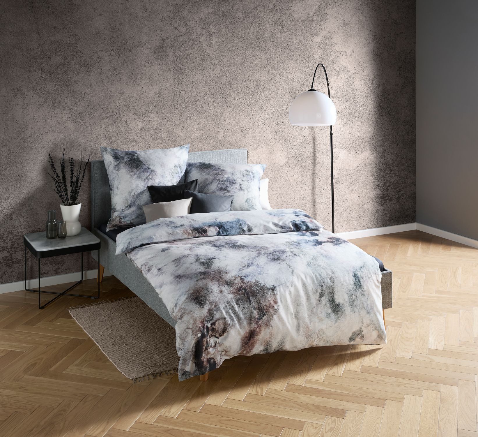 fleuresse Bettwäsche Fleuresse Mako-Satin Bettwäsche 135x200 Marmor grau braun silber 11456, Mako-Satin, 2 teilig, für Sommer und Winter