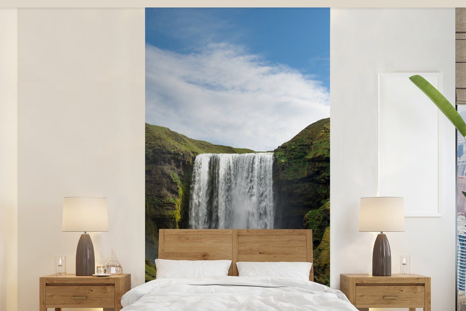 Vliestapete bedruckt, Schlafzimmer - - Wohnzimmer Natur, Küche, MuchoWow Fototapete für Matt, (2 Wasserfall St), Fototapete Island
