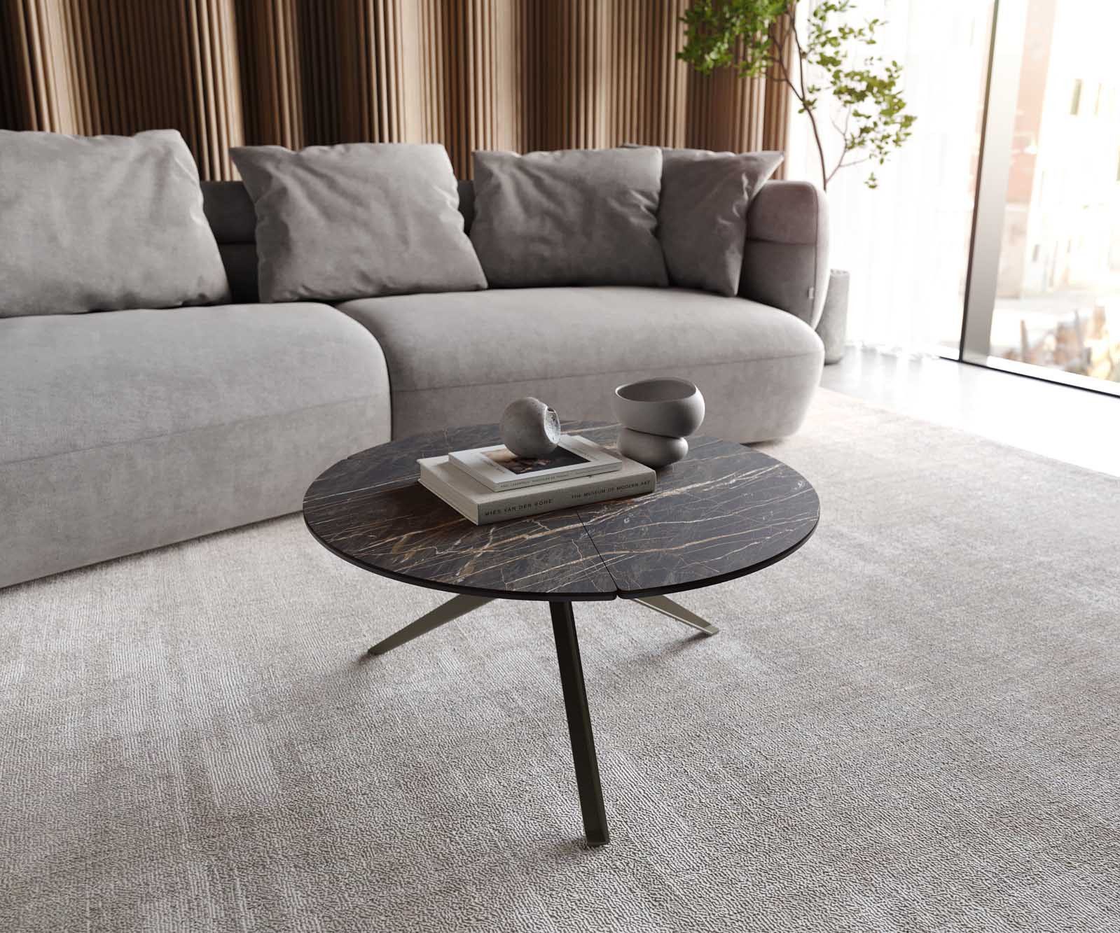 DELIFE Couchtisch Delron, Keramik Laminam®Noir Desir Braun 70x70 cm Kreuzfu günstig online kaufen