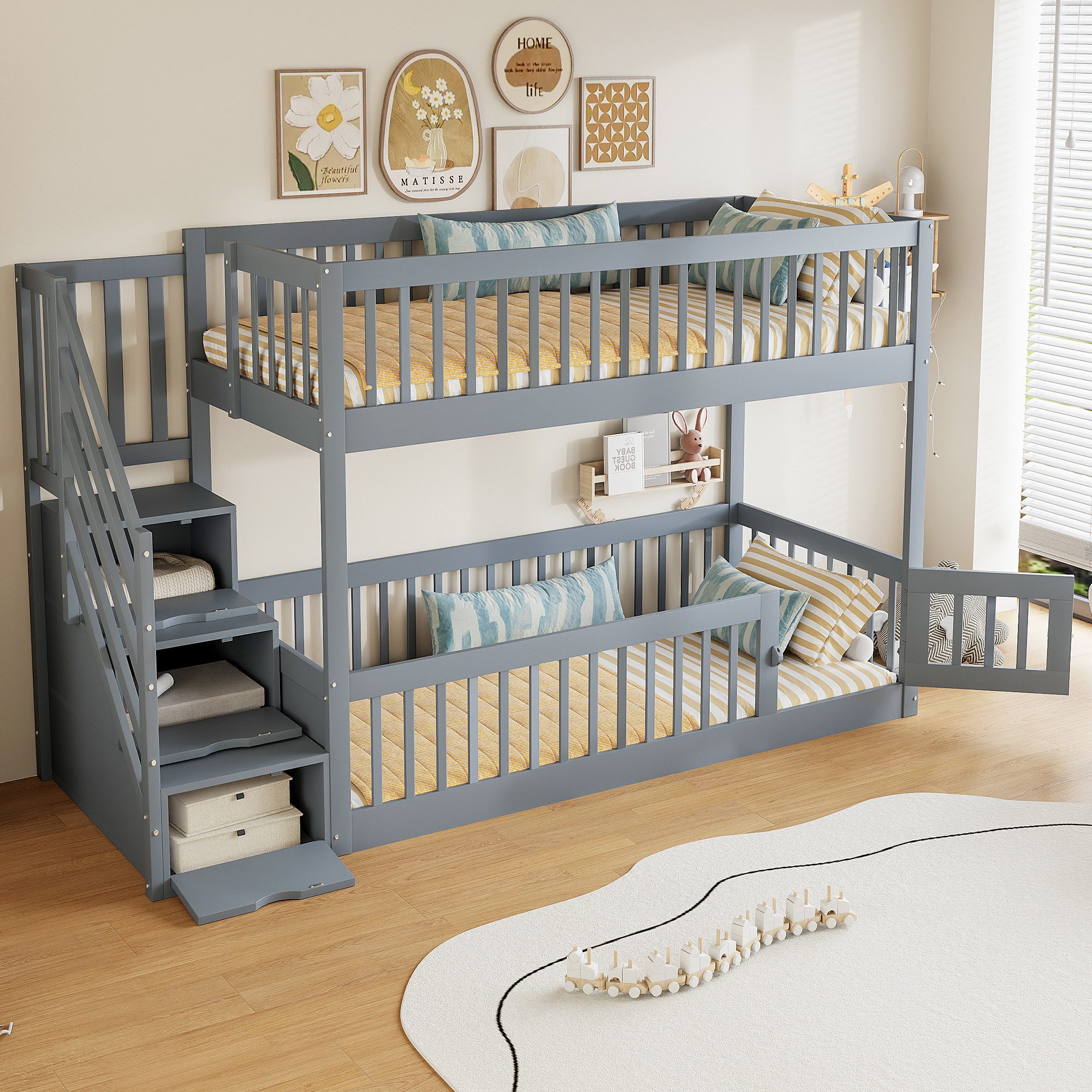 Flieks Etagenbett, Kinderbett 90x200cm mit Stauraumtreppe günstig online kaufen