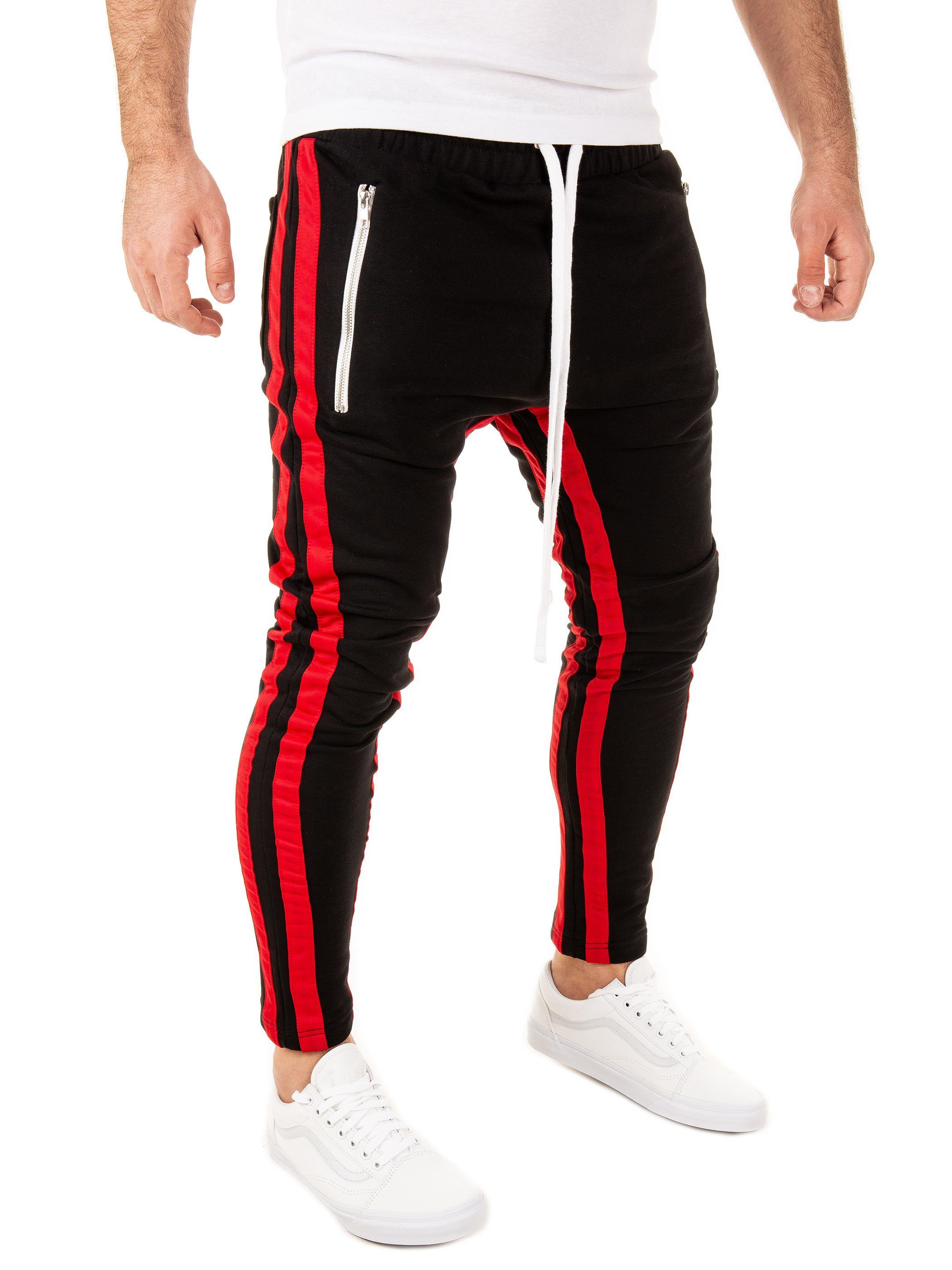 Pittman Jogginghose PITTMAN - Retro Track Pant 2 Stripes (1-tlg) mit elastischem, Bund mit Kordelzug Schwarz (black / red 1602)