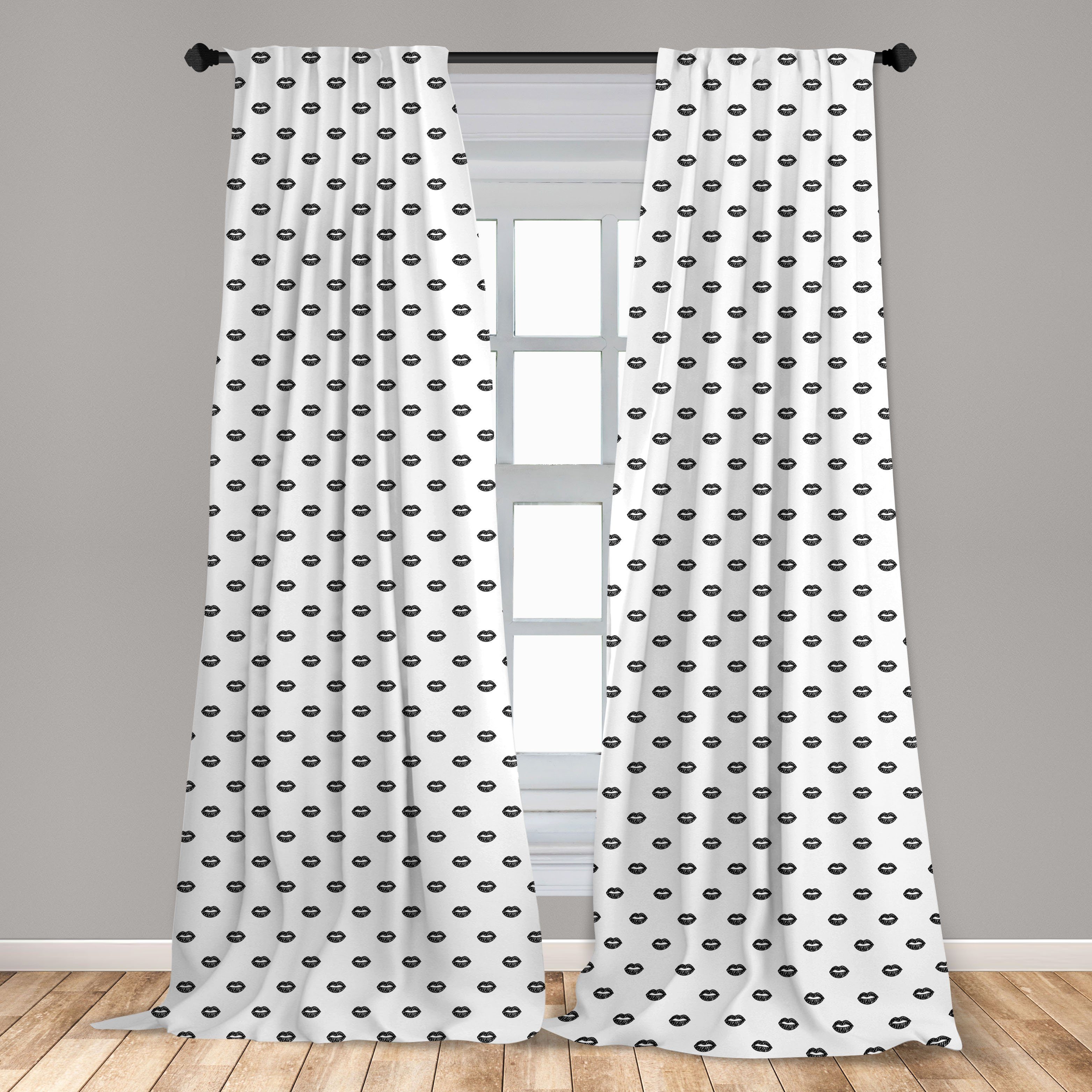 Microfaser, Entwurf Wohnzimmer Vorhang Muster für Abakuhaus, Doodled Lippen Dekor, Küsse Schlafzimmer Gardine
