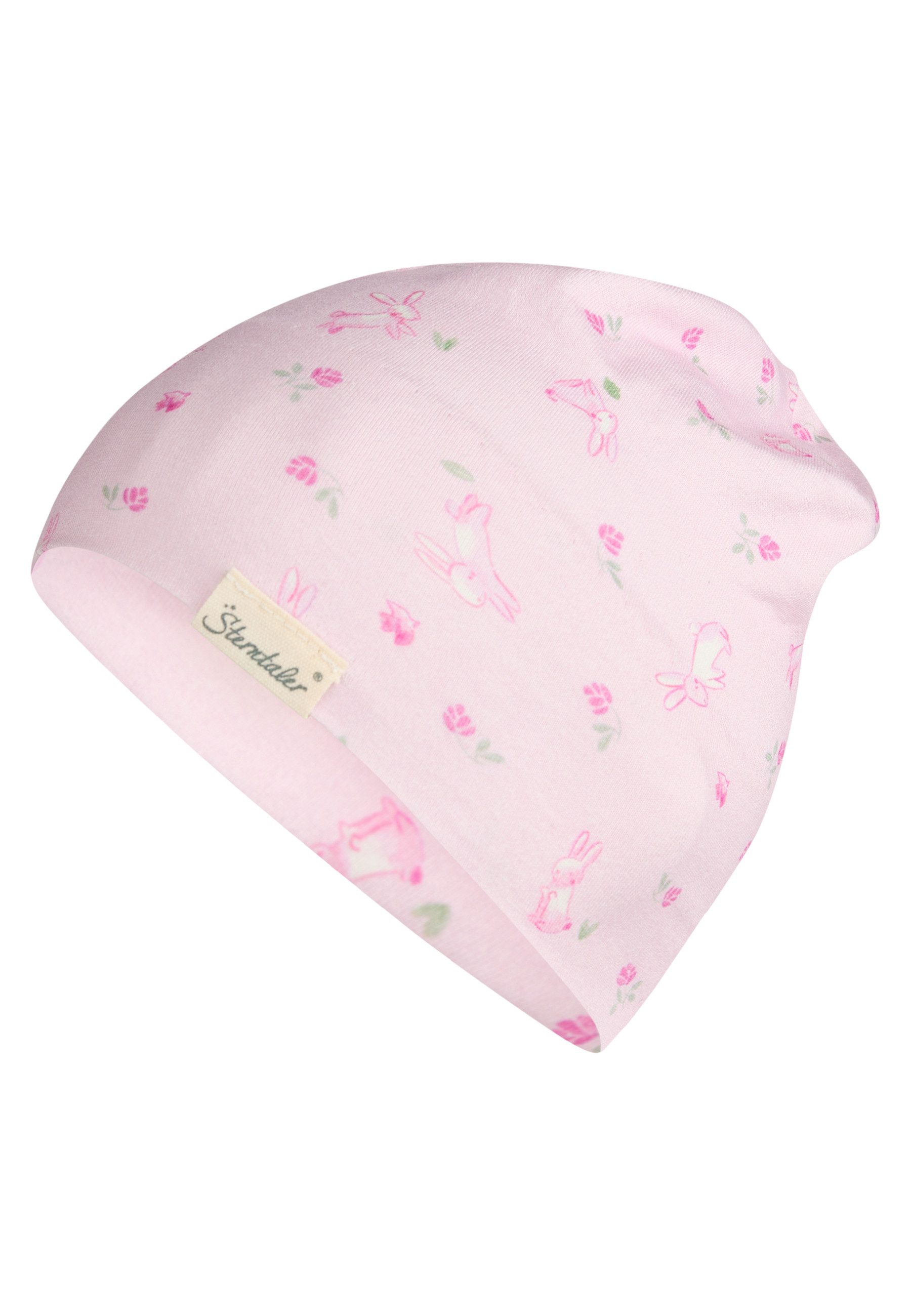 Sterntaler® Beanie Beanie Hasen (1-St) Beanie aus Baumwolljersey mit Hasenprint, zwei Tragevarianten
