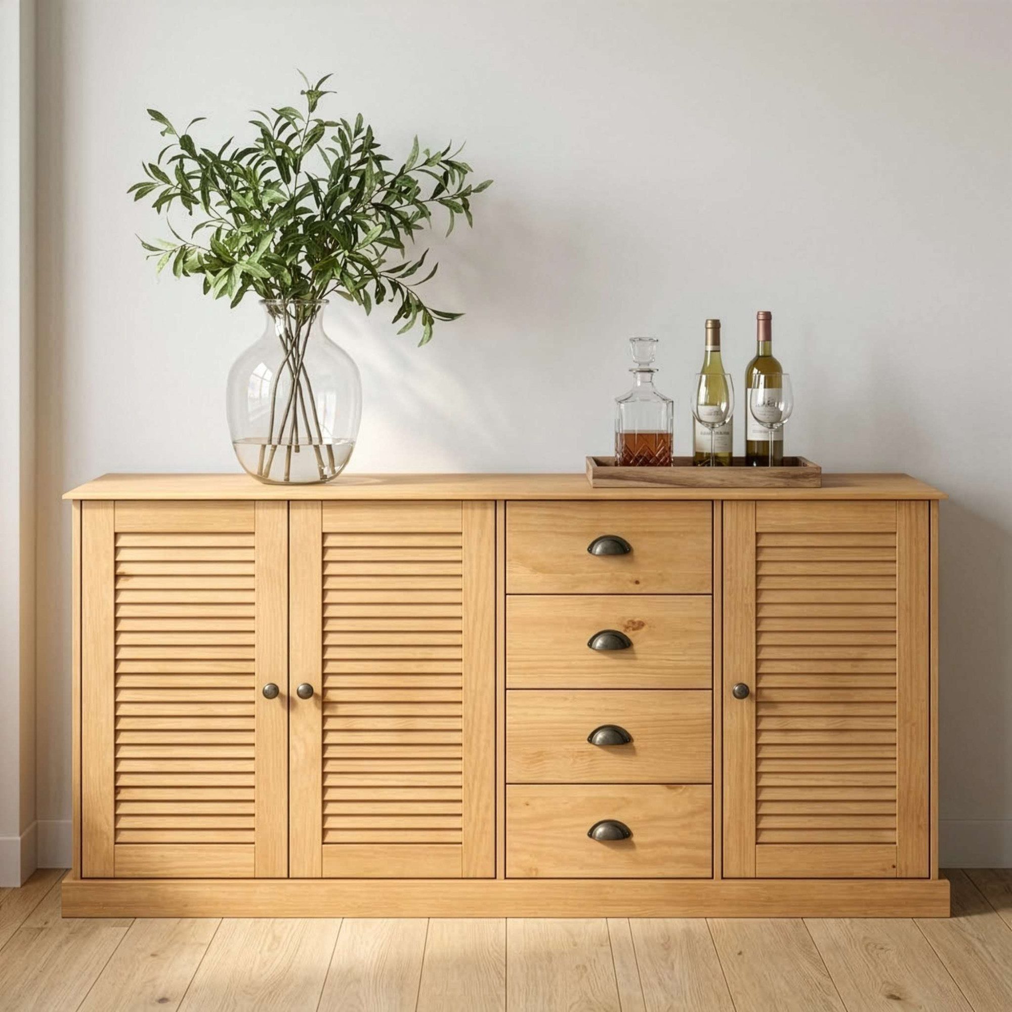 OTTO home Sideboard Turia, mit Lamellentüren, Kommode aus massivem Kiefernholz, FSC®, 4 Schubkasten, Breite 166 cm