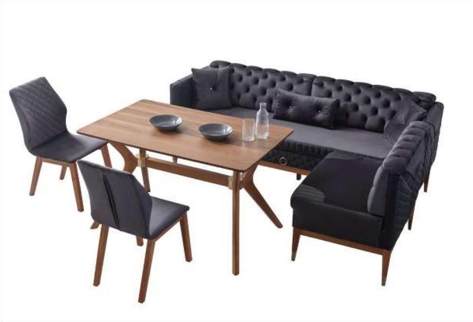 JVmoebel Essgruppe Schwarz-braunes Chesterfield Esszimmer Set mit Eckbank und Tisch, (4-tlg., Esstisch/2х Stühle/Eckbank), Made in Europa