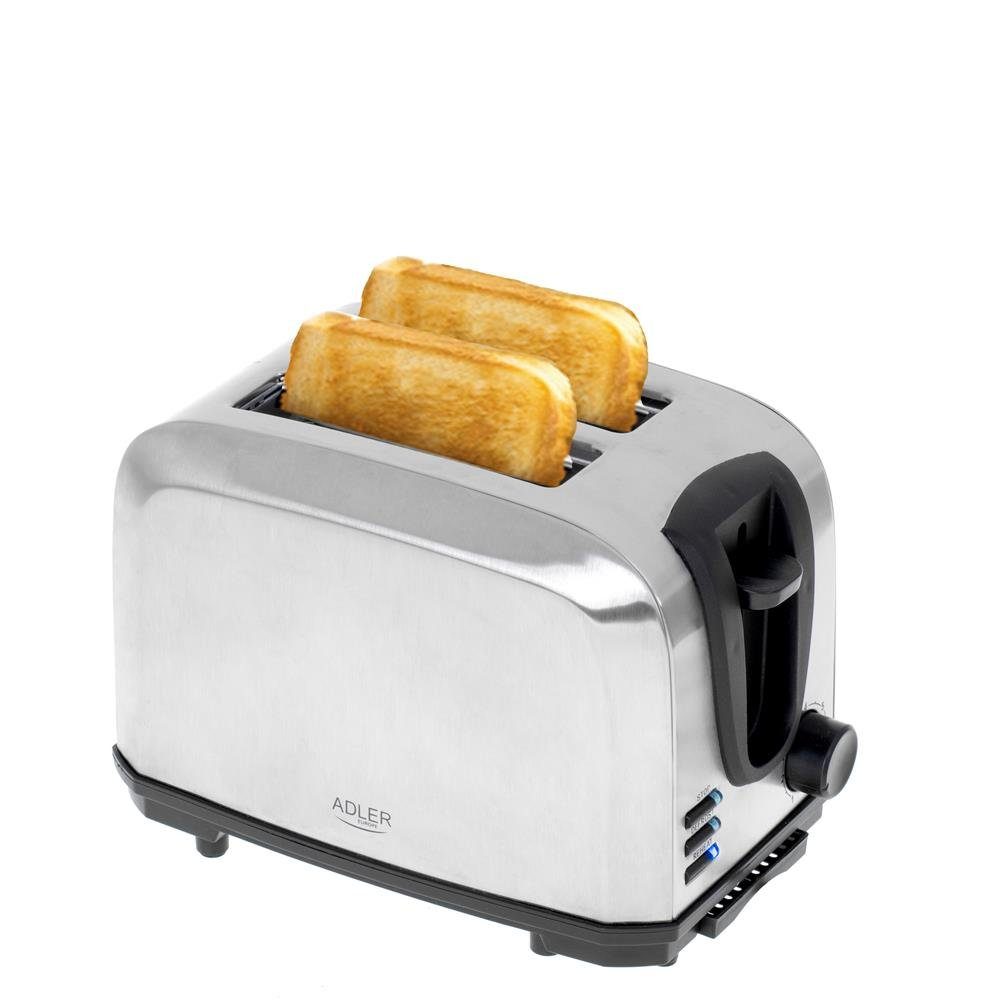 Adler Toaster AD 3222 2-Scheiben-Toaster mit Brötchenaufsatz, 1000,00 W, Krümelschublade, 7 Stufen, Edelstahlgehäuse, silber