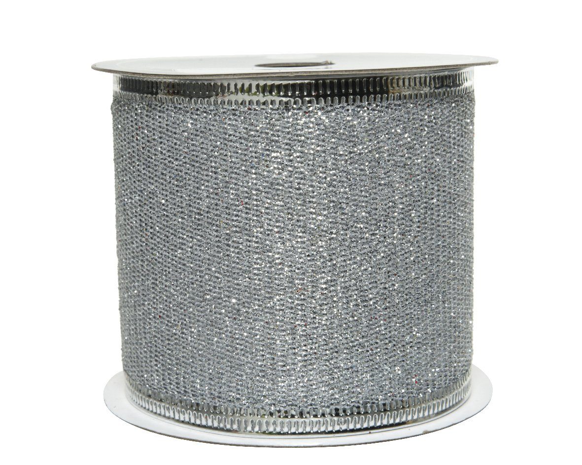 Kaemingk Geschenkband, Glitzerband 63mm x 2,7m Rolle silber
