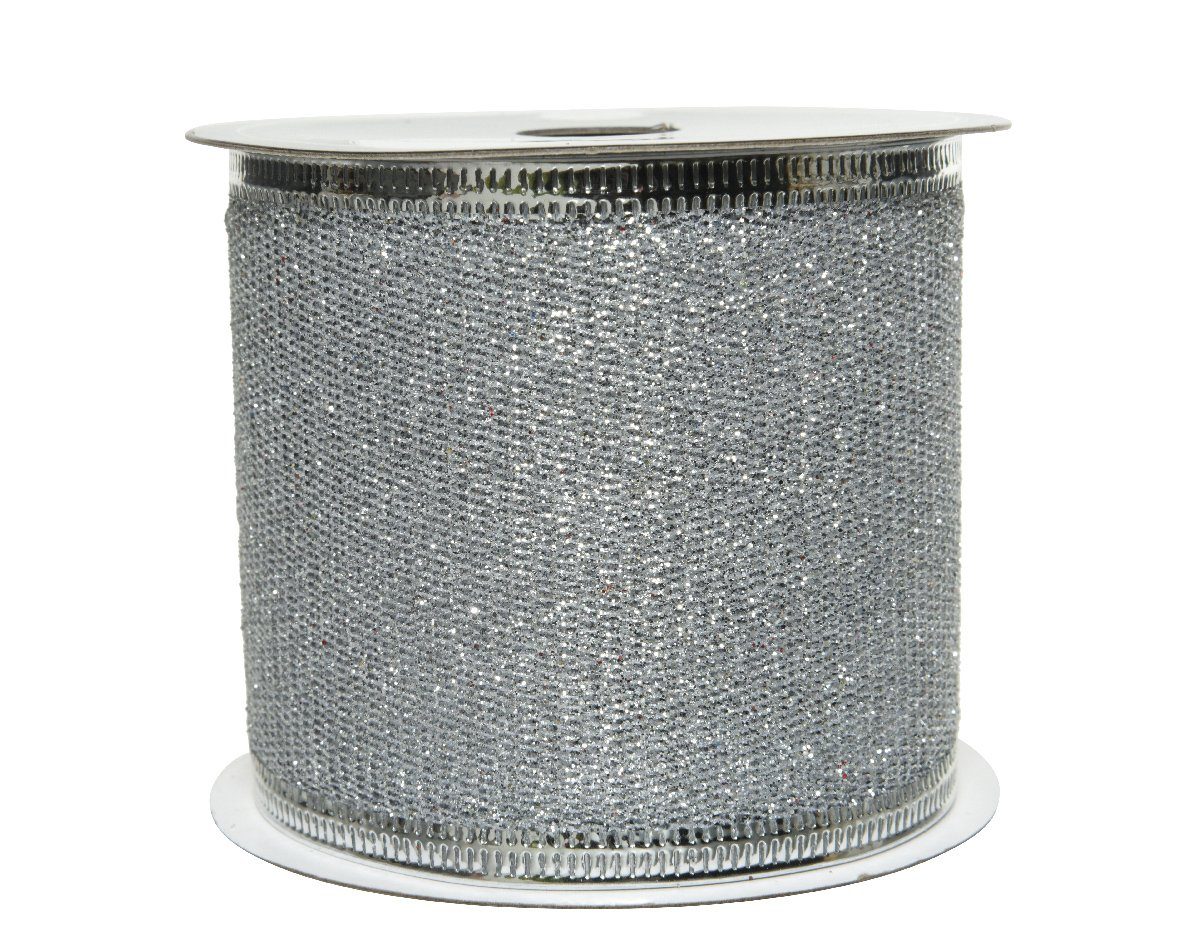 Glitzerband Decoris silber 2,7m Rolle x 63mm season Geschenkband, decorations