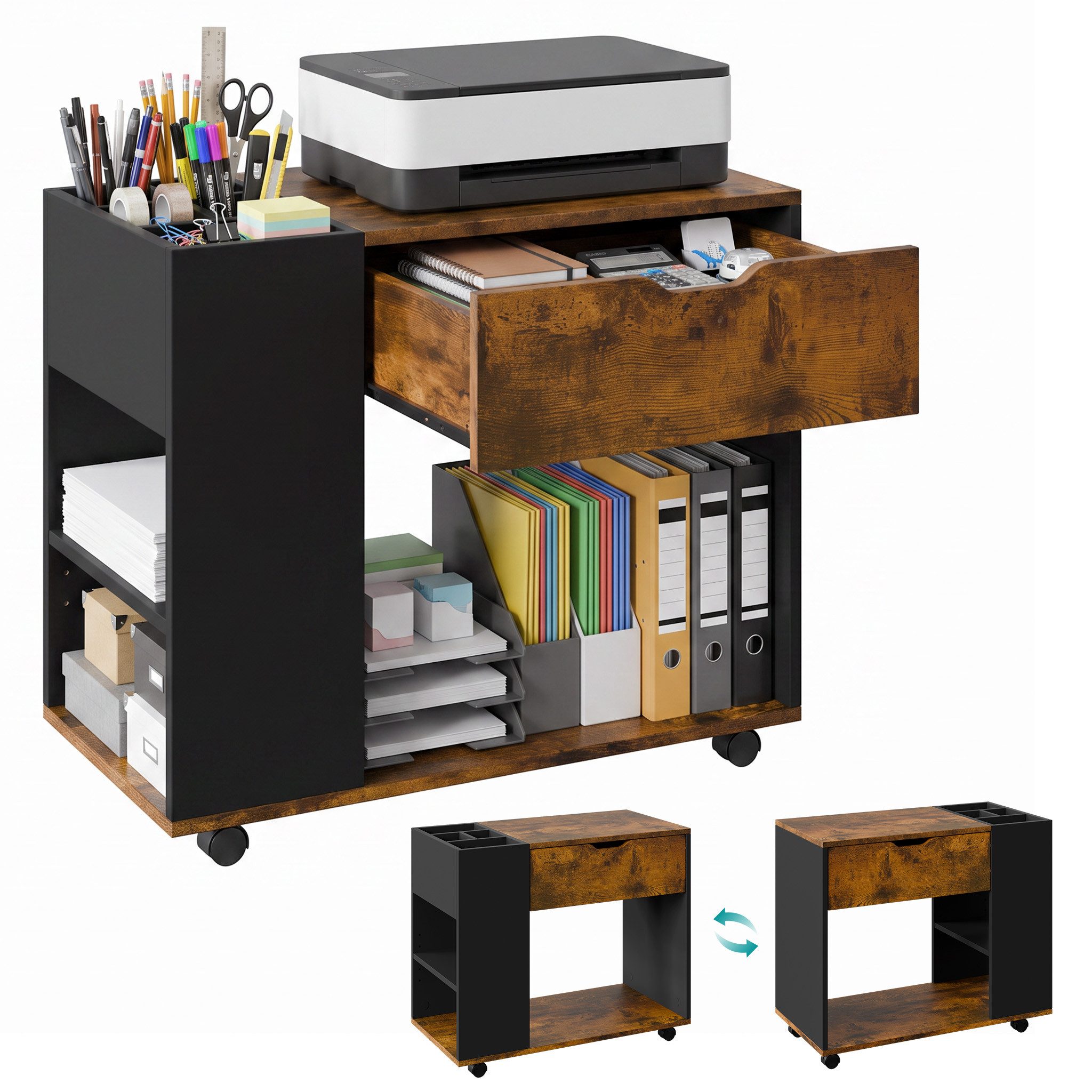 Mondeer Aktenschrank Mobiler Rollcontainer mit Fächern und Schubladen 70 x 36 x 60 cm