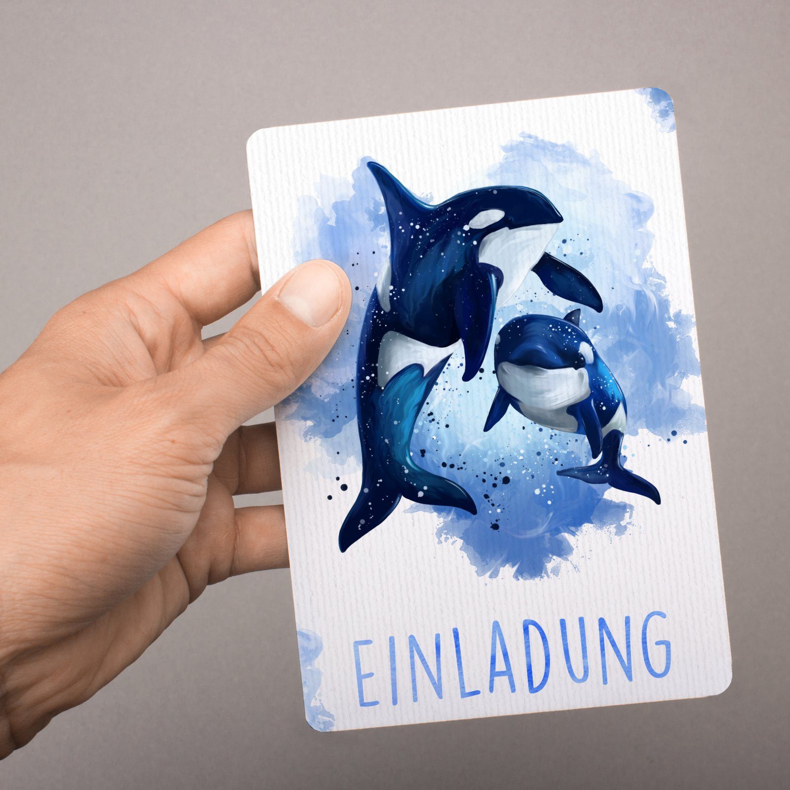 nikima Einladungskarten 10 Einladungskarten mit Glitzer Orca für Kindergeburtstag