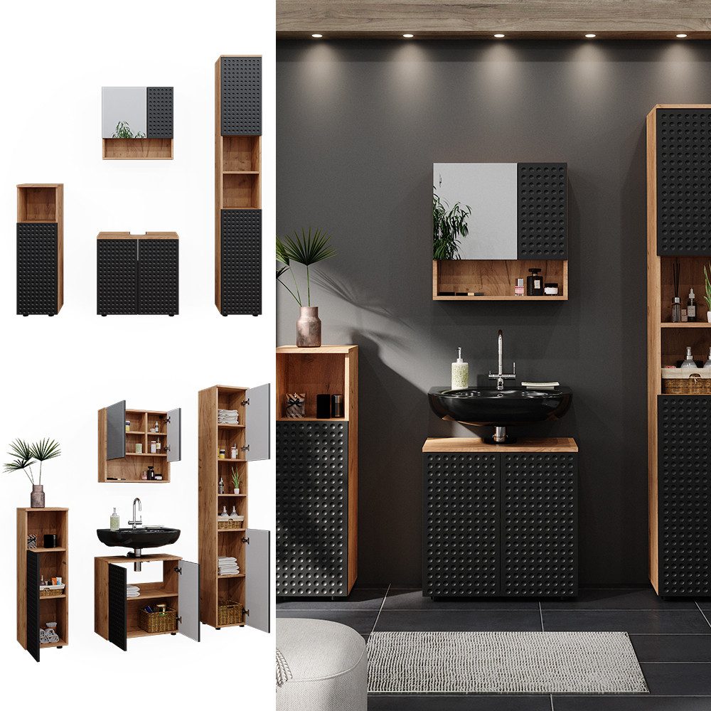 Vicco Badmöbel-Set Irma, Goldkraft Eiche/Anthrazit, 4 günstig online kaufen