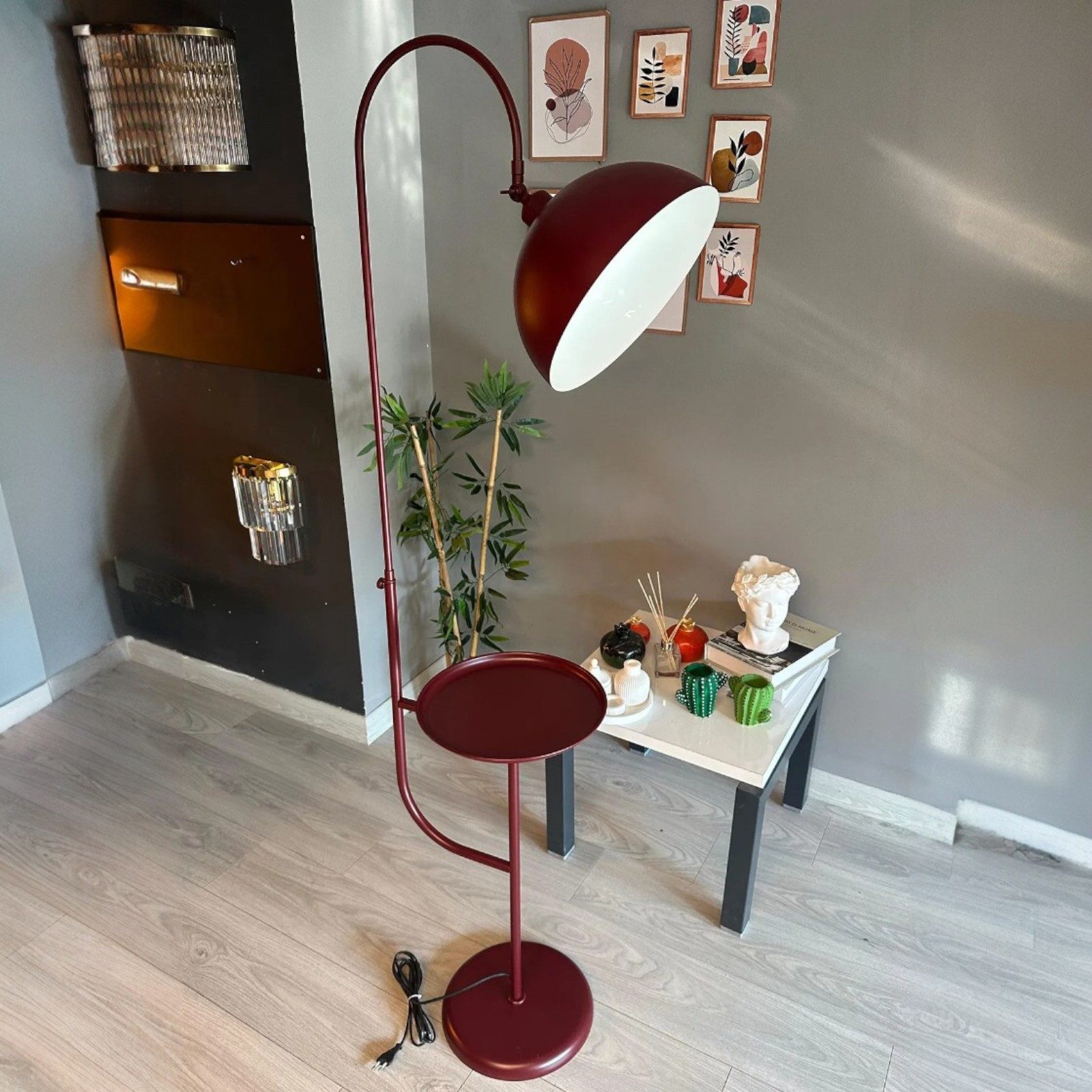 Bamyum Stehlampe Moderne Stehlampe aus Metall mit E27, verstellbarer Lampenschirm, ohne Leuchtmittel, E27, verstellbarer Lampenschirm, Stehluchte mit Ablage – Bild 5 von 5