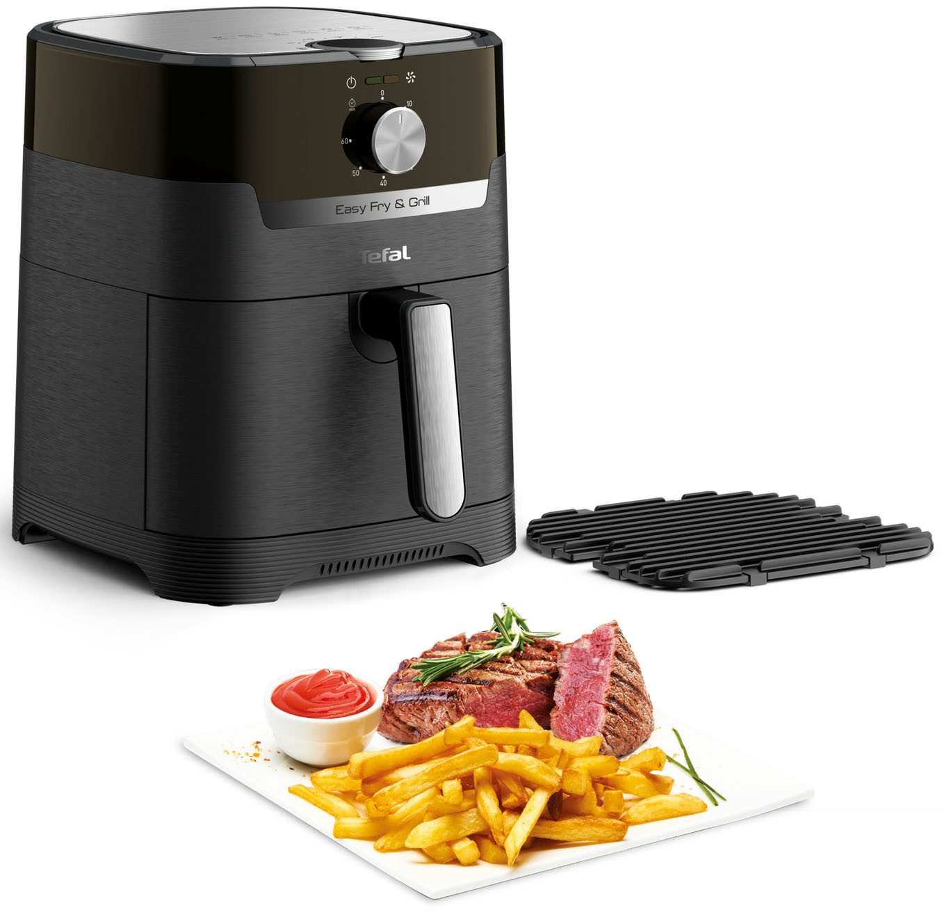 Tefal Heißluftfritteuse Easy Fry & Grill Classic, 2-in-1 Heissluftfritteuse & Grill, wenig Öl, 1550 W, für 6 Portionen, einstellbare Zeit und Temperatur, EY5018