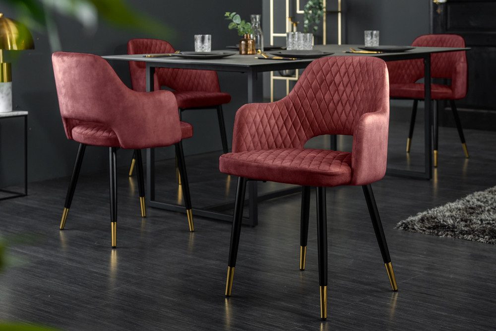 riess-ambiente 4-Fußstuhl PARIS bordeaux/schwarz/gold – Samt, Metall-Füße, mit Armlehne (Einzelartikel, 1 St), gepolsterter Esszimmerstuhl im edlen Look – ideal für Esstisch & Küche