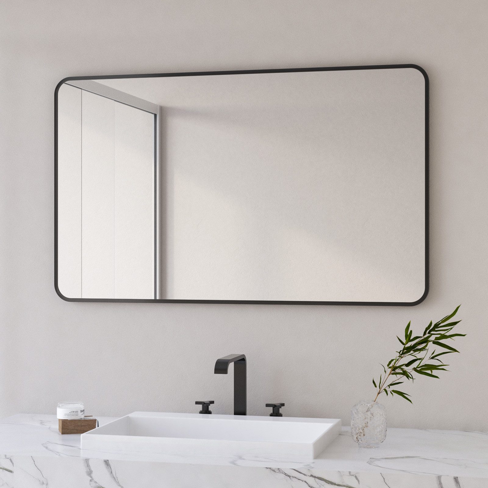 Hopibath Wandspiegel groß 100x60 60x100 Spiegel Bad mit Alurahmen (Badspiegel Flurspiegel, Rechteckig), 5mm HD Glas, 2 Installationsmethoden