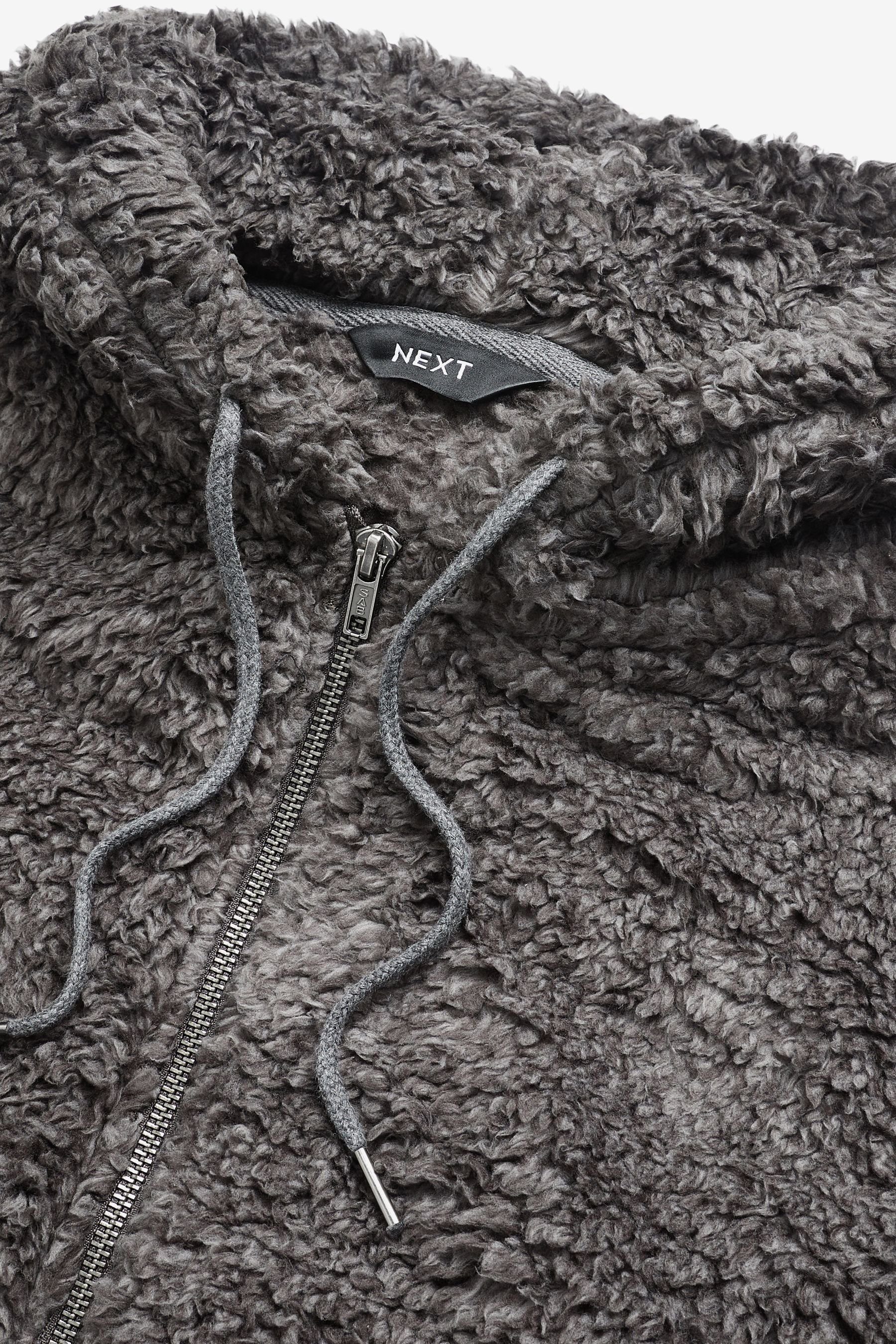 Next Kapuzensweatjacke Kapuzenjacke aus Teddyfell (1-tlg) Charcoal mit Grey Reißverschluss
