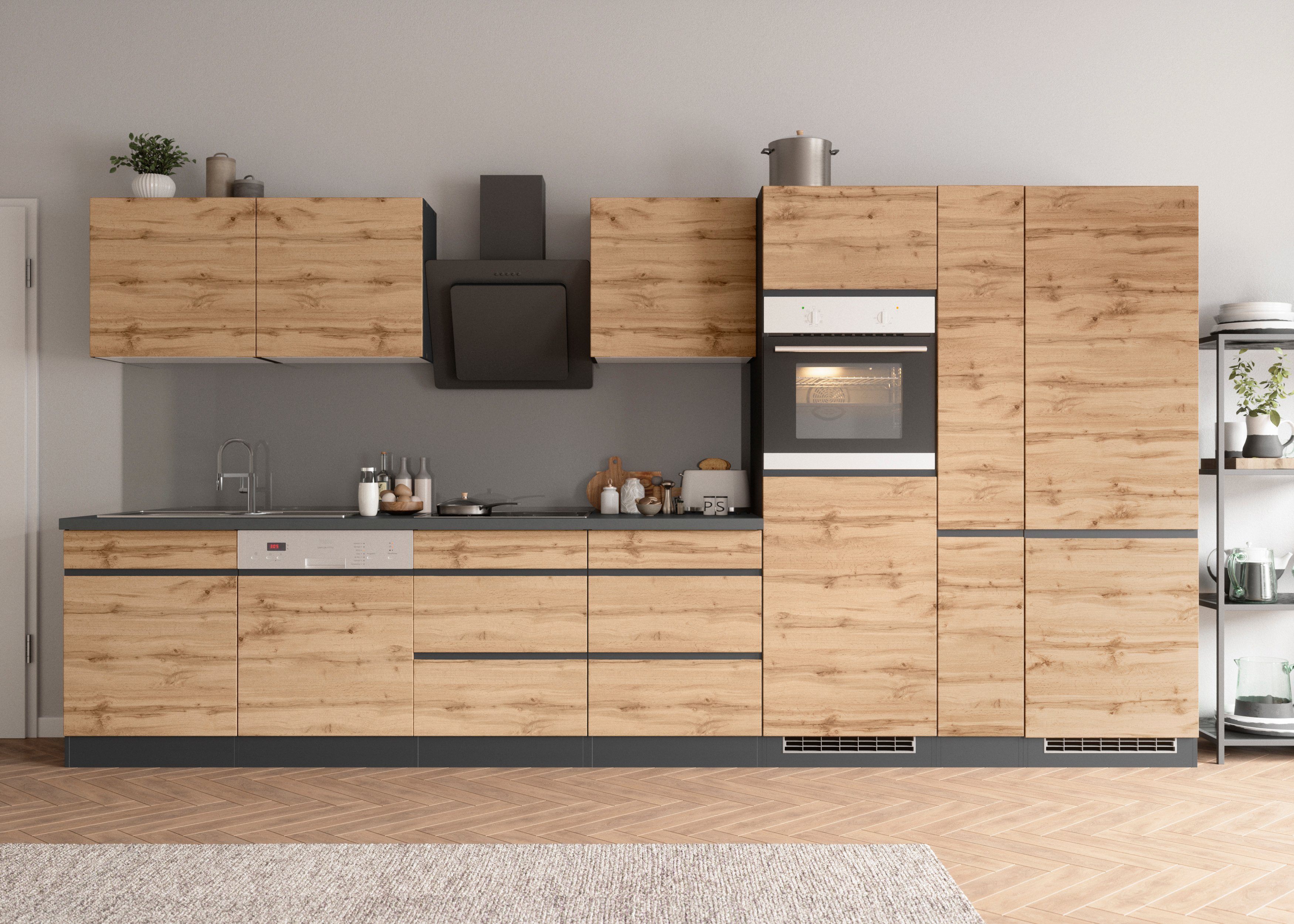 KOCHSTATION Küchenzeile KS-Riesa, Stellbreite 390 cm, ohne E-Geräte