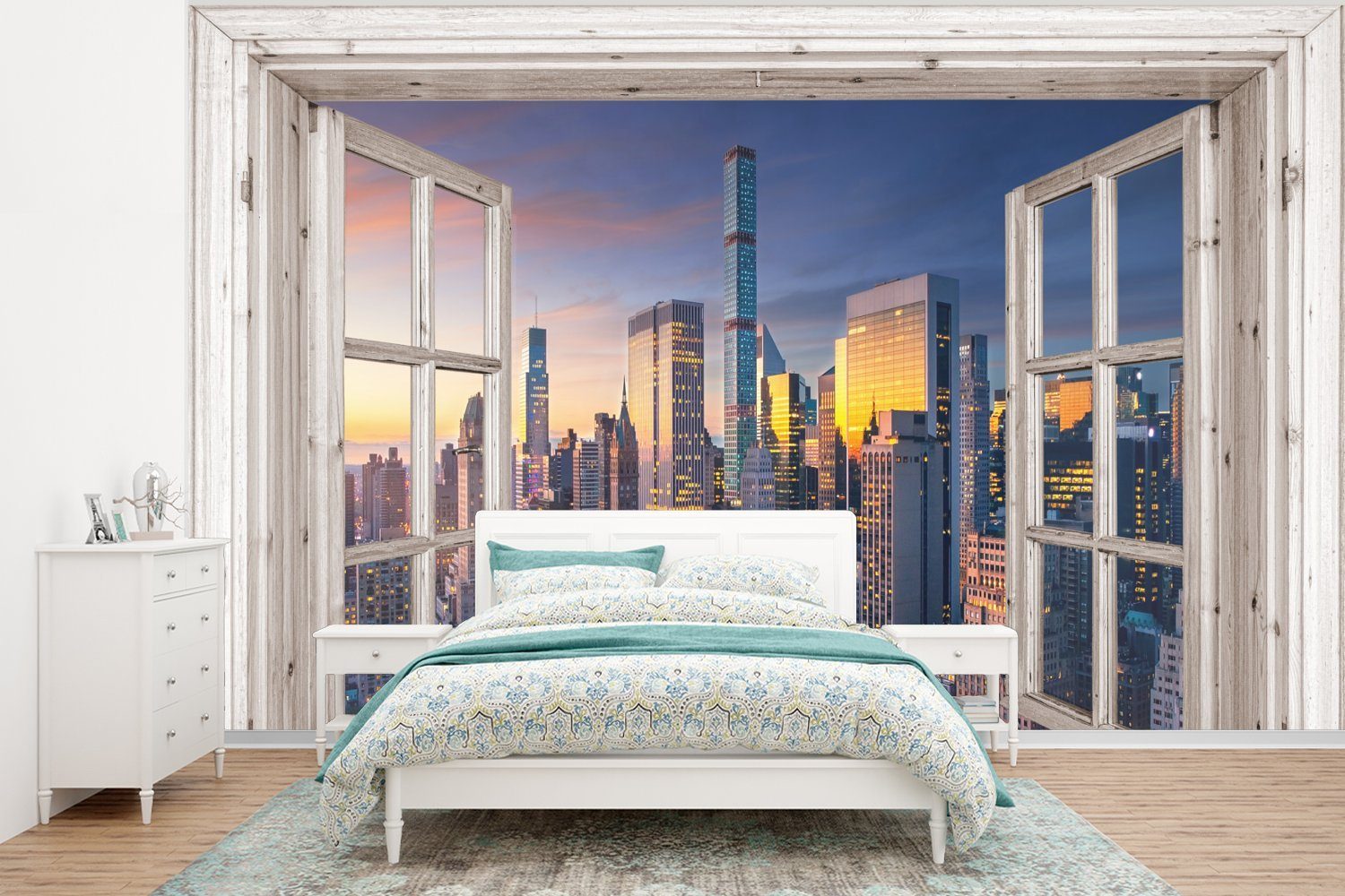 MuchoWow Fototapete Ansicht - New York - Architektur, Matt, bedruckt, (6 St), Wallpaper für Wohnzimmer, Schlafzimmer, Kinderzimmer, Vinyl Tapete | Fototapeten