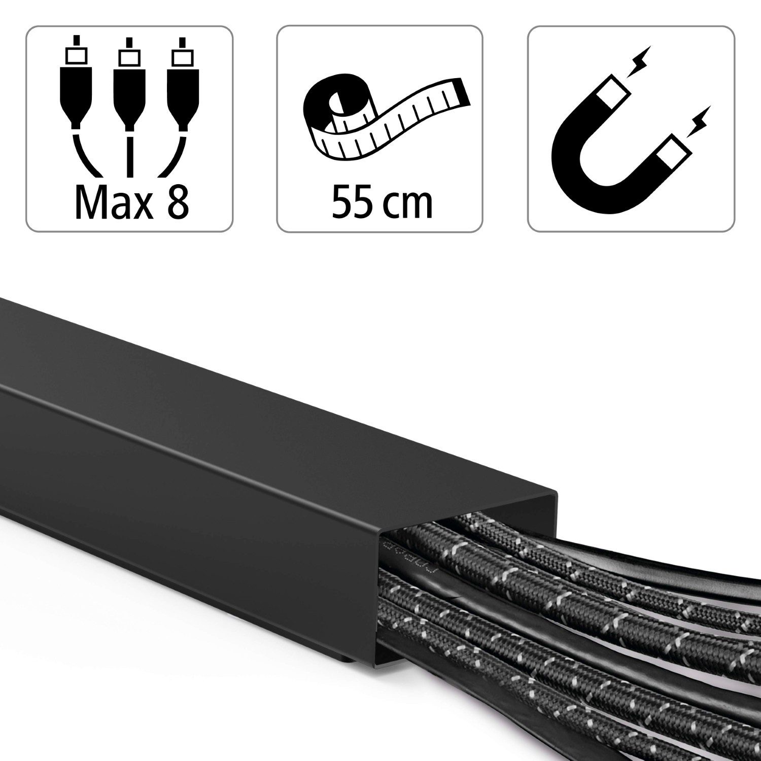 Hama Kabelkanal Metall Kabelkanal 0,55m Kabelleiste Magnetisch (Set, 1x Kabelkanal + Zubehör), Magnet Leitungskanal Kabel Kanal Schreibtisch Büro Wand Boden PC TV