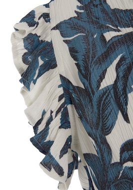 s.Oliver Sommerkleid mit breitem Tailleneinsatz und Flügelärmeln, Alloverdruck, Strandkleid