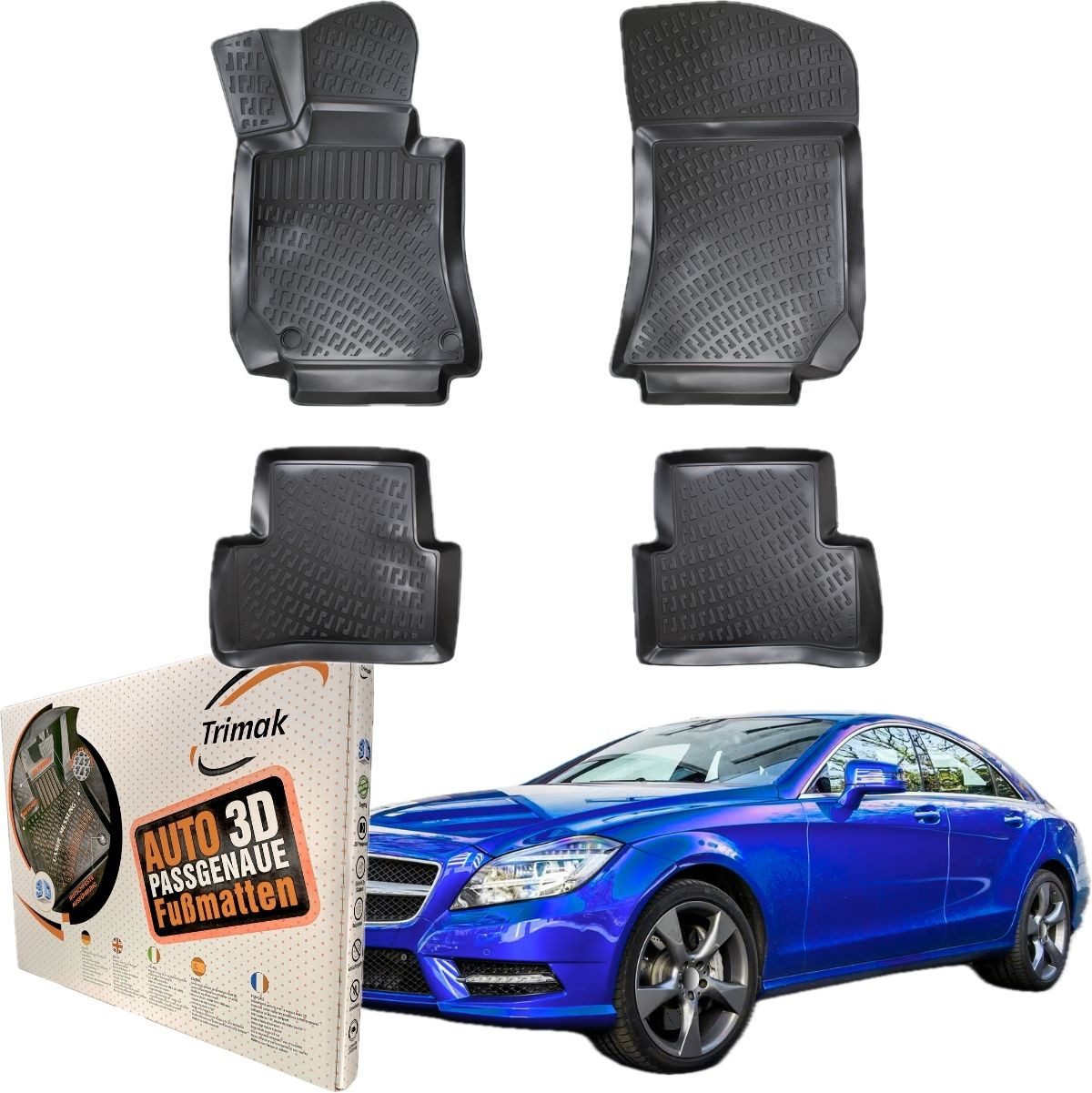 Trimak Passform-Fußmatten Oder Kofferraumwanne Oder Set Mercedes-Benz CLS, Mercedes CLS C218 2011-2018 Gummimatten Auto TPE Allwetter Fussmatten