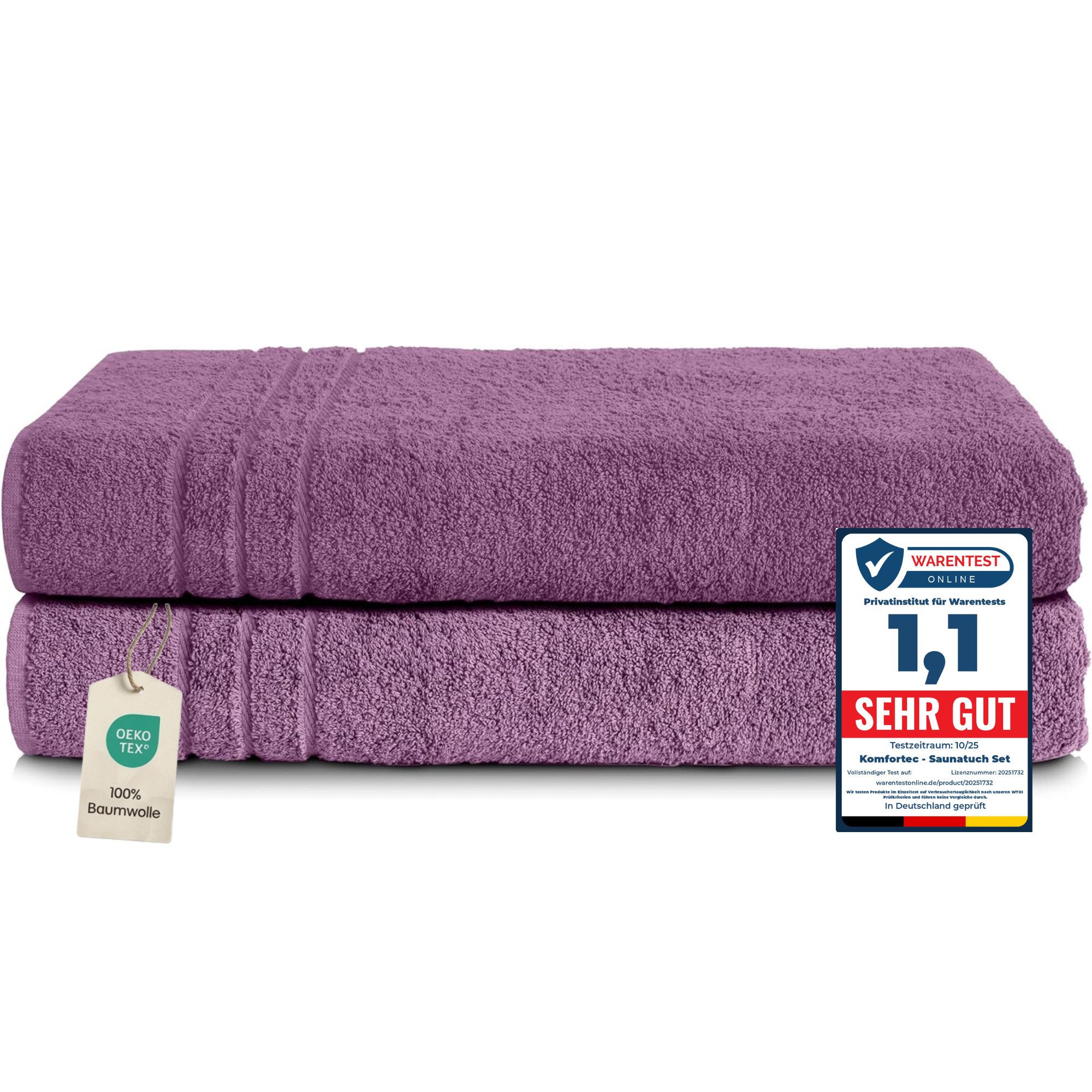 Komfortec Saunatuch Frotte aus 100% Baumwolle, Frottee (Packung, 2-St), 80x200 Saunatücher set XXL, Weich, Schnelltrocknend
