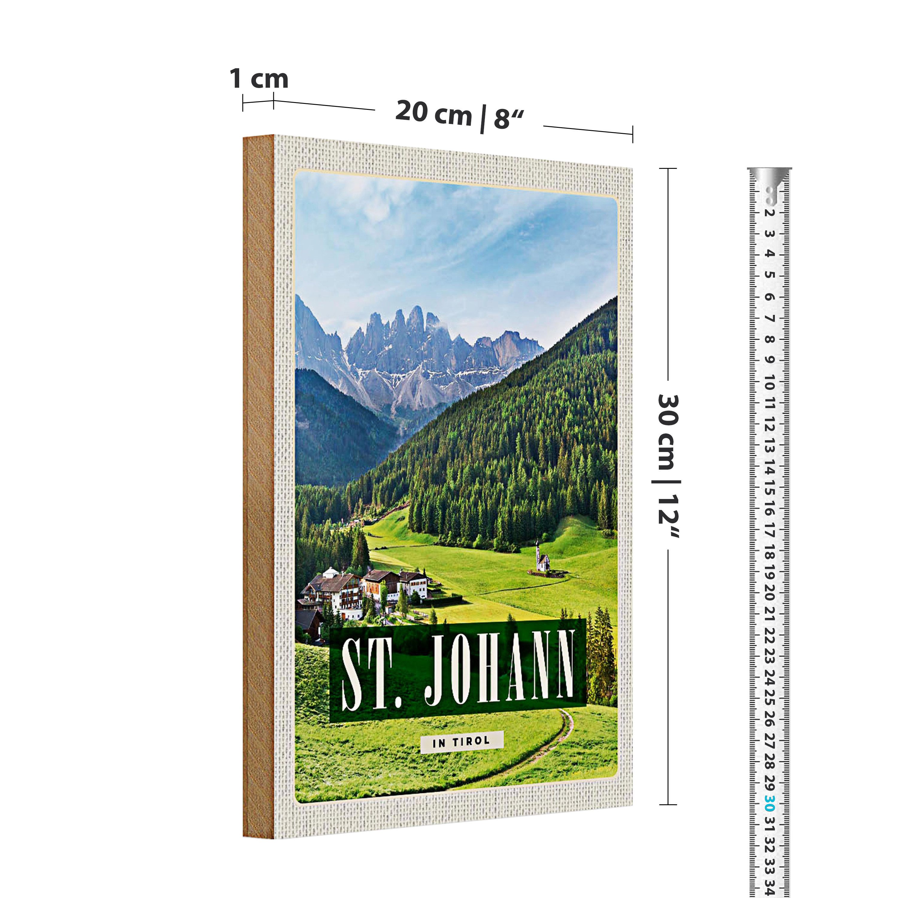 Roomando Holzbild Holzschild Reise 20x30cm St. Johann in Tirol Sommer Berg Reise