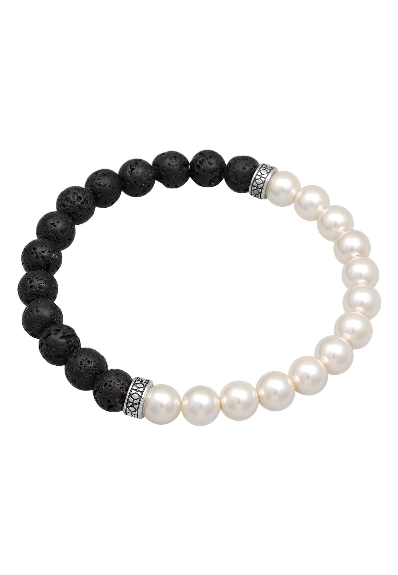 Kuzzoi Bead-Armband-Set Lava Perlen Bead Silber Steinarmband 925