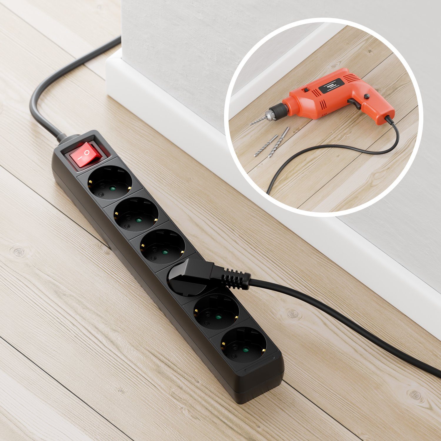 deleyCON deleyCON 6 Fach Steckdosenleiste mit Flachstecker & EIN/AUS Schalter Steckdosenleiste