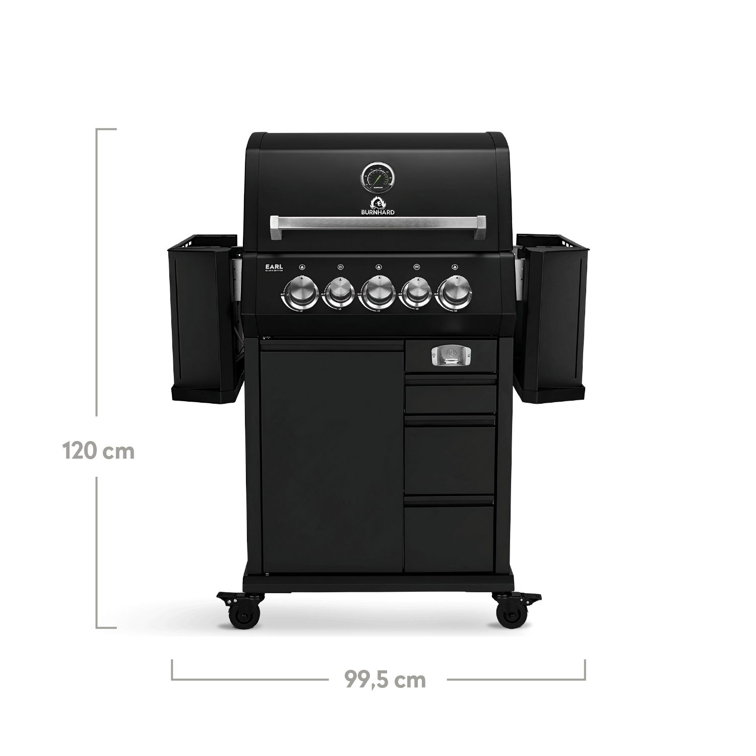 BURNHARD® Gasgrill EARL 3-Brenner Black Series, inkl. Heckbrenner 3,5 kW & Infrarotbrenner 4,5 kW, mit Edelstahl-Grillrost
