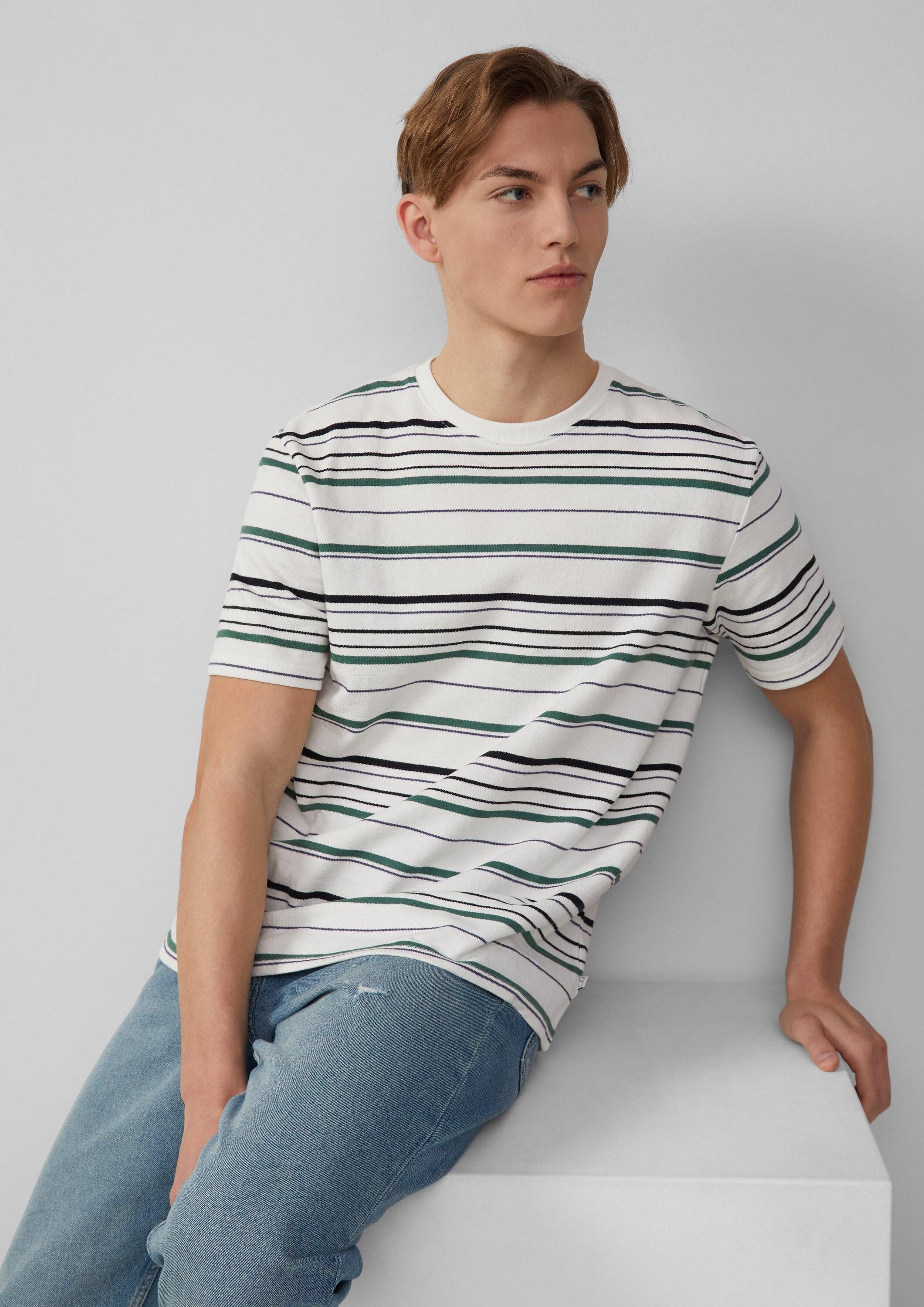 QS Kurzarmshirt T-Shirt T-Shirt mit Streifen aus schwerem Jersey