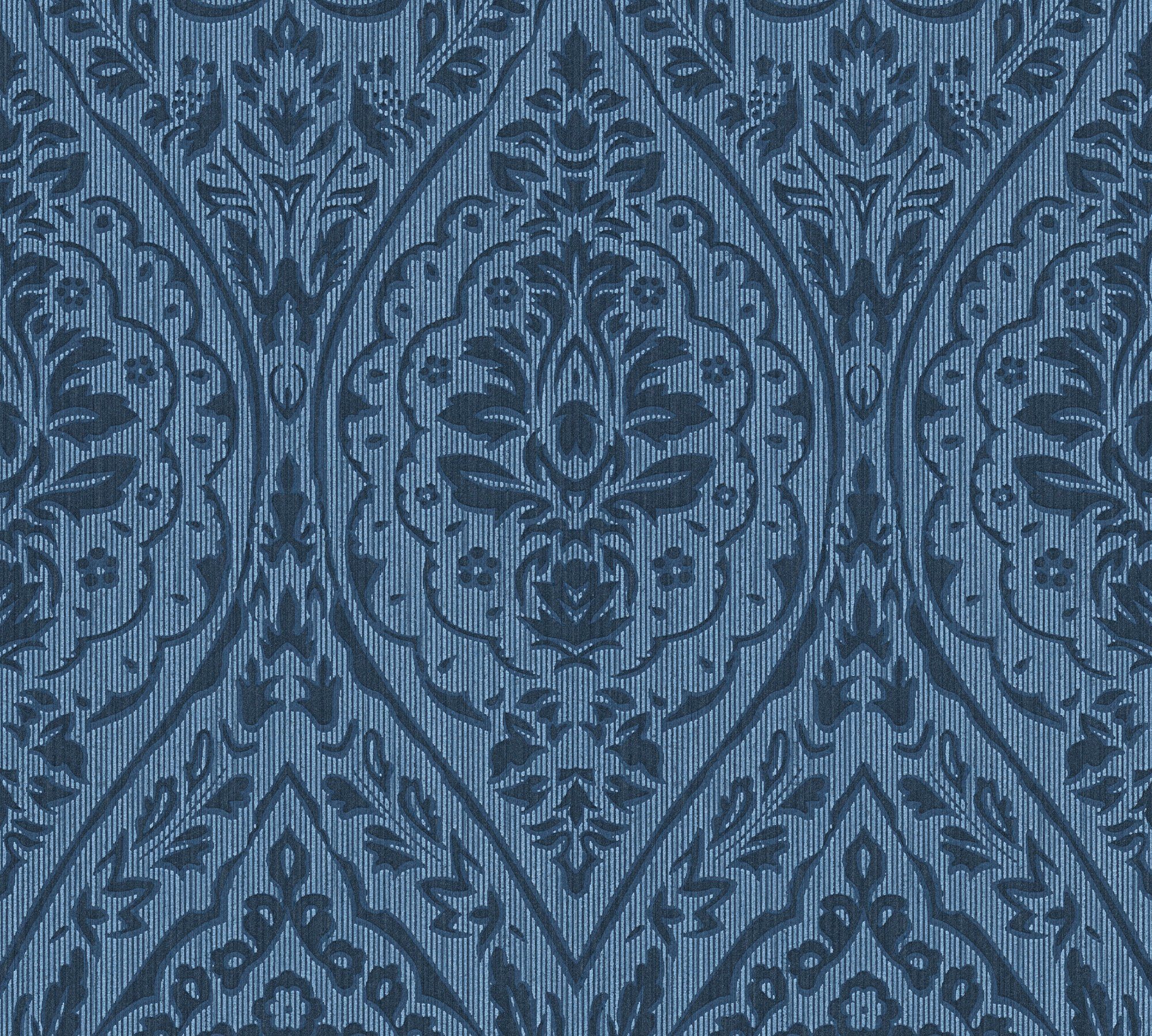 Tessuto, blau samtig, Architects Tapete Paper Création Textiltapete A.S. Streifen Barock,