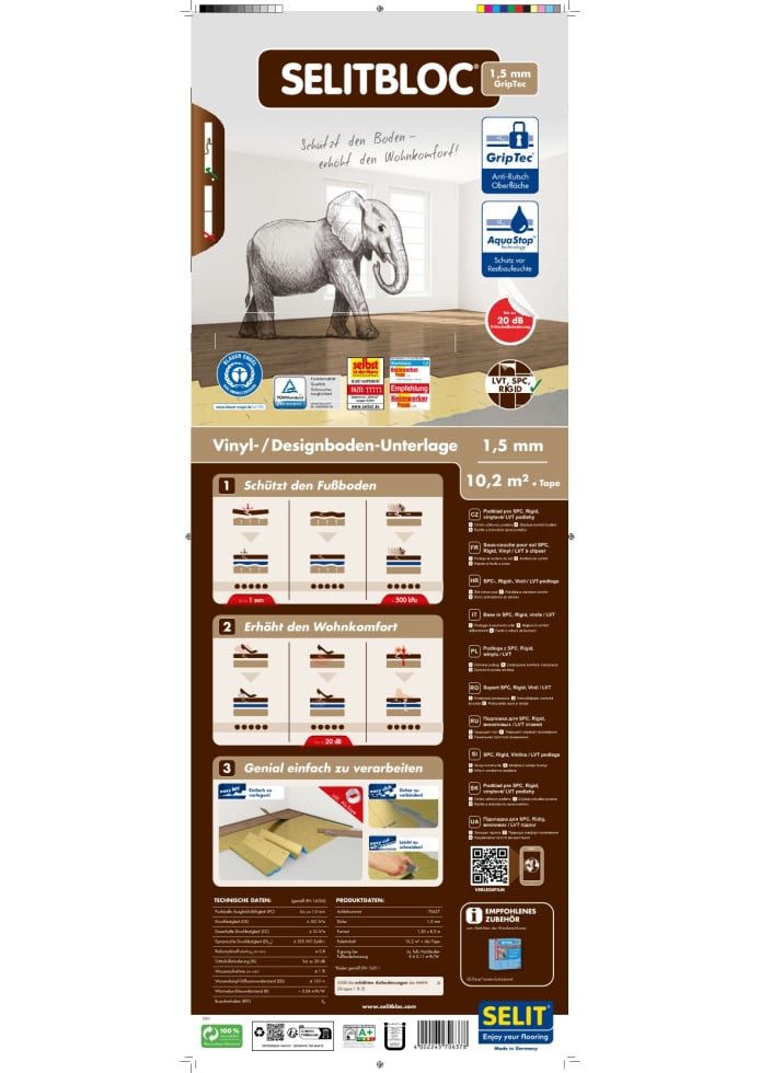 Selit Trittschalldämmplatte Selitbloc GripTec Vinyl- Designboden-Unterlage