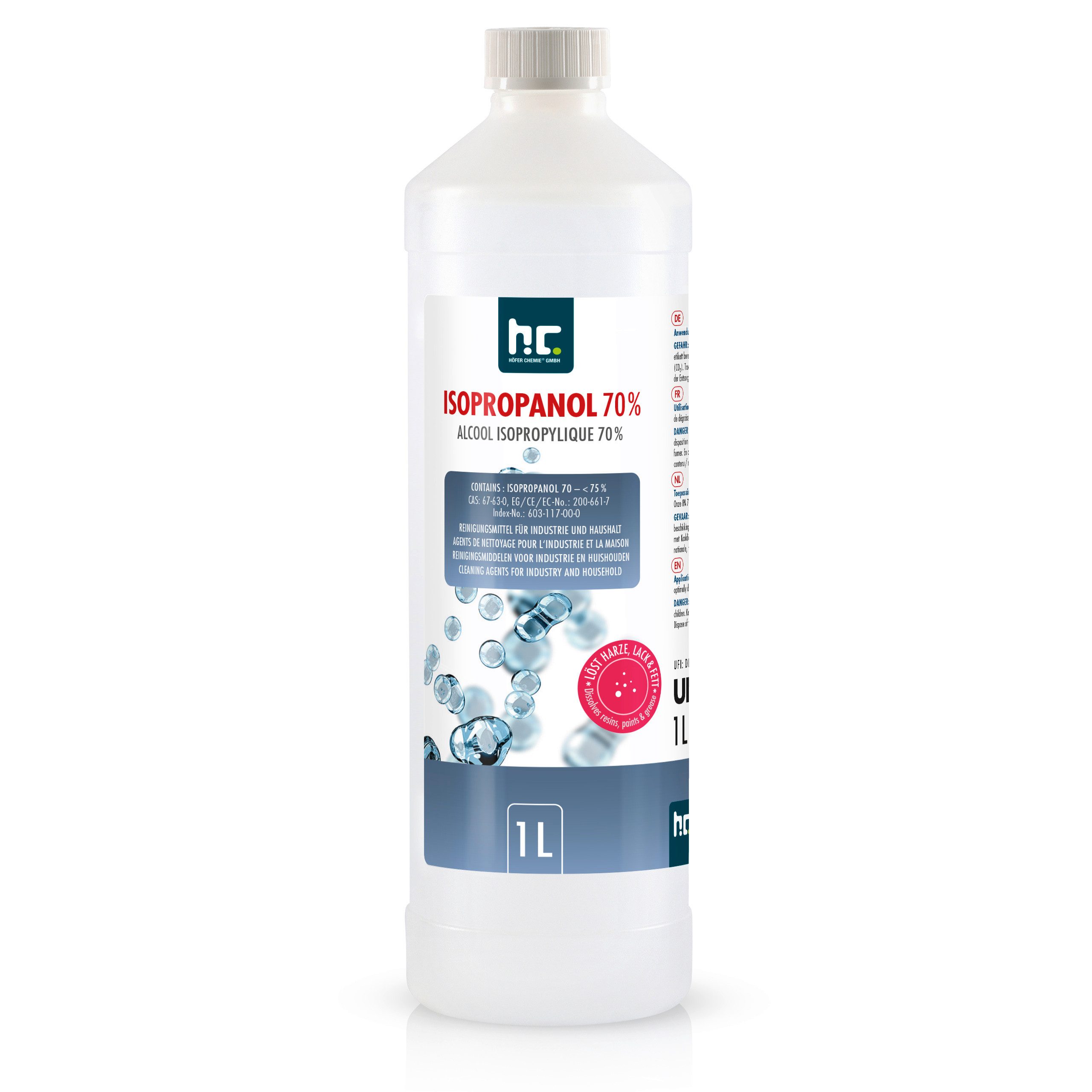 Höfer Chemie GmbH 1 Liter Isopropanol 70% Grundreiniger (Reinigt und entfettet zuverlässig)