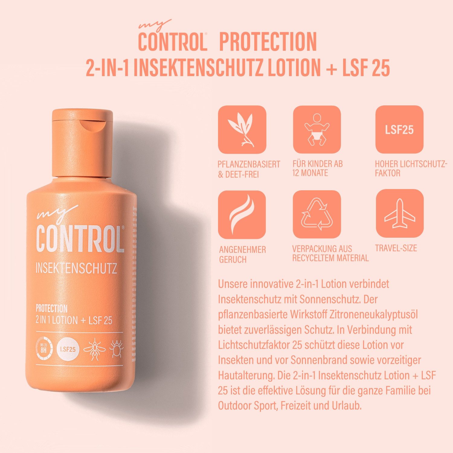 my Control® Insektenschutz-Lotion Protection 2-in-1 Insektenschutz Lotion + LSF 25, Der ideale Zusatz für die Reiseapotheke - passt in jedes Handgepäck